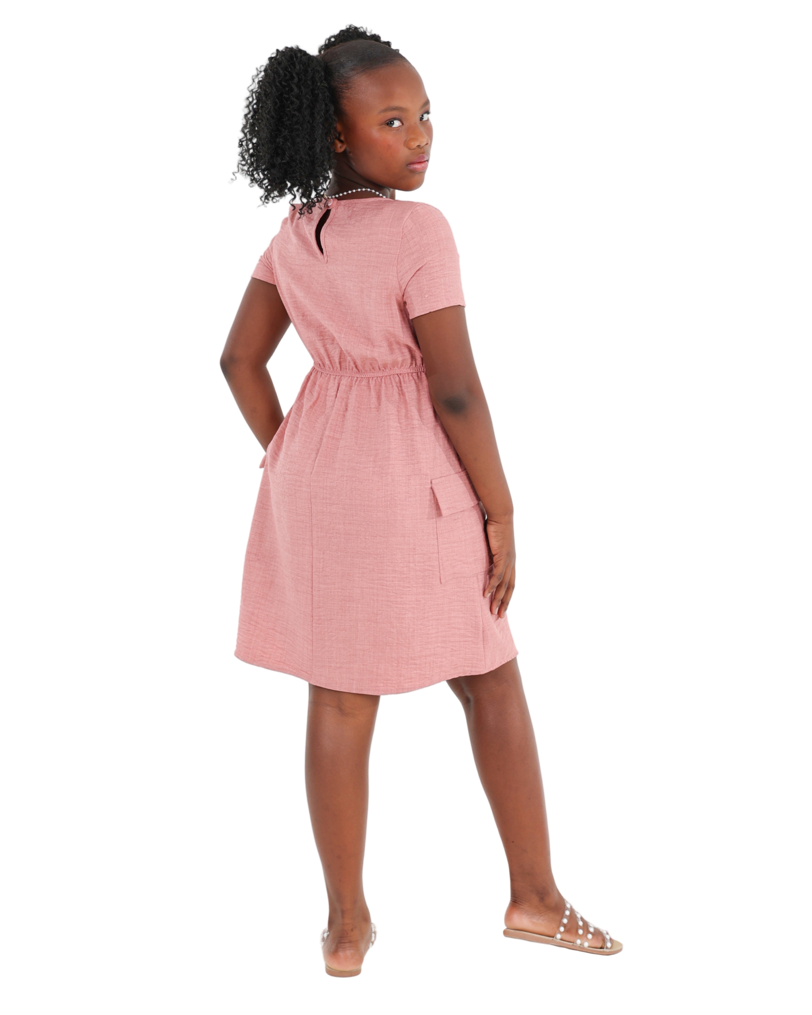 Short Sleeve Cargo Pocked Knee Length Dress