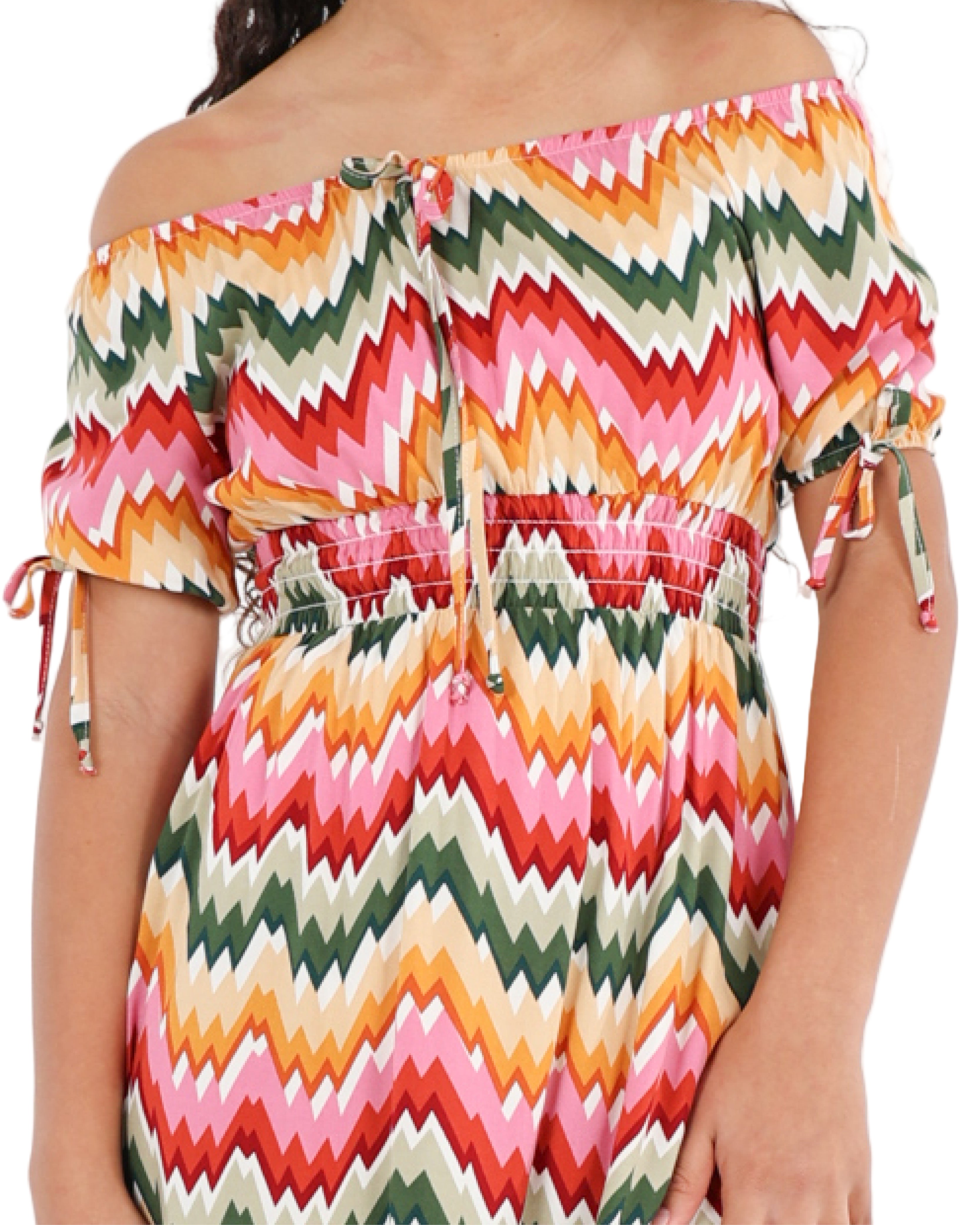 Short Sleeve Zig Zag Print Dress