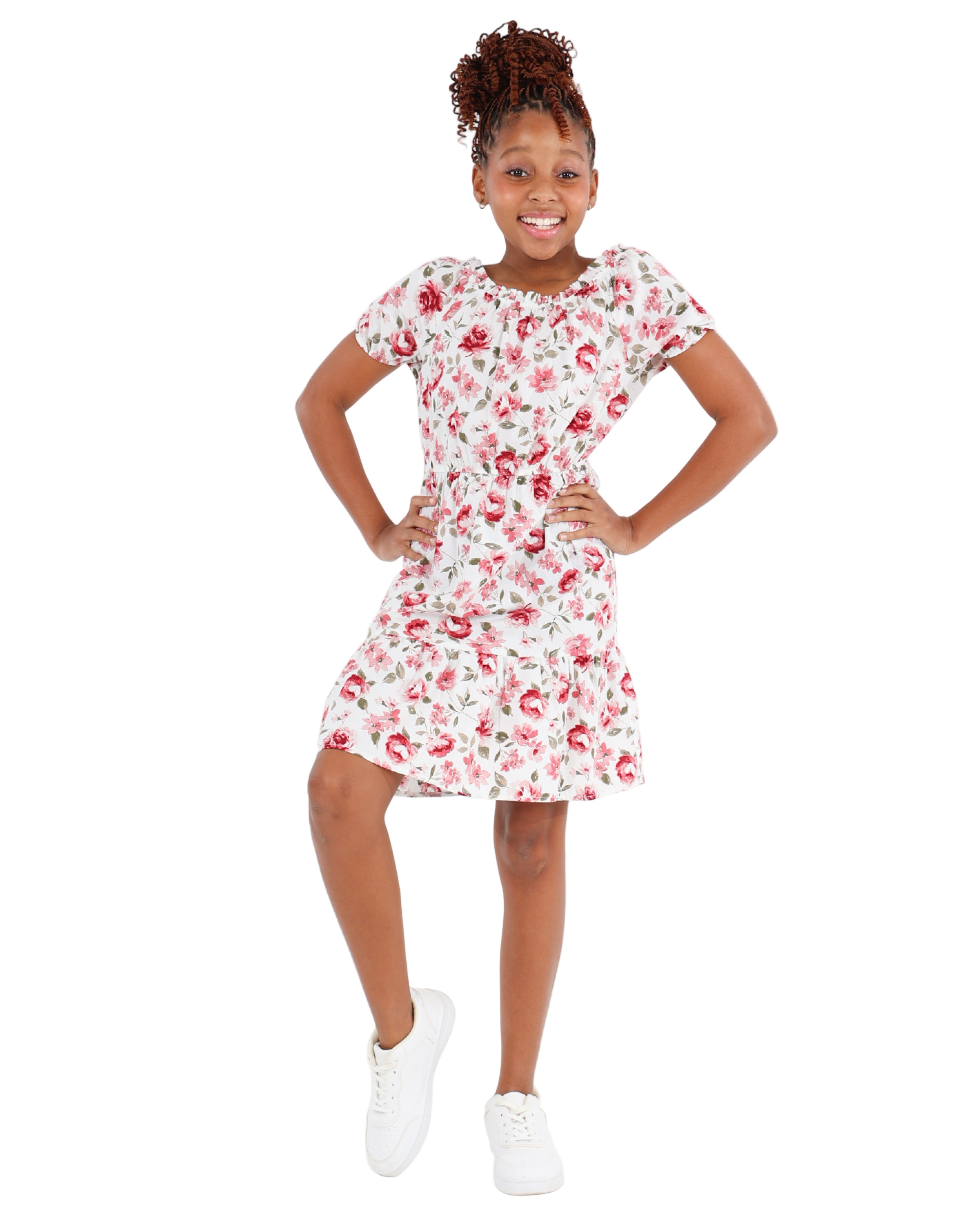 Short Puff Sleeve Floral Off The Shoulder Dress