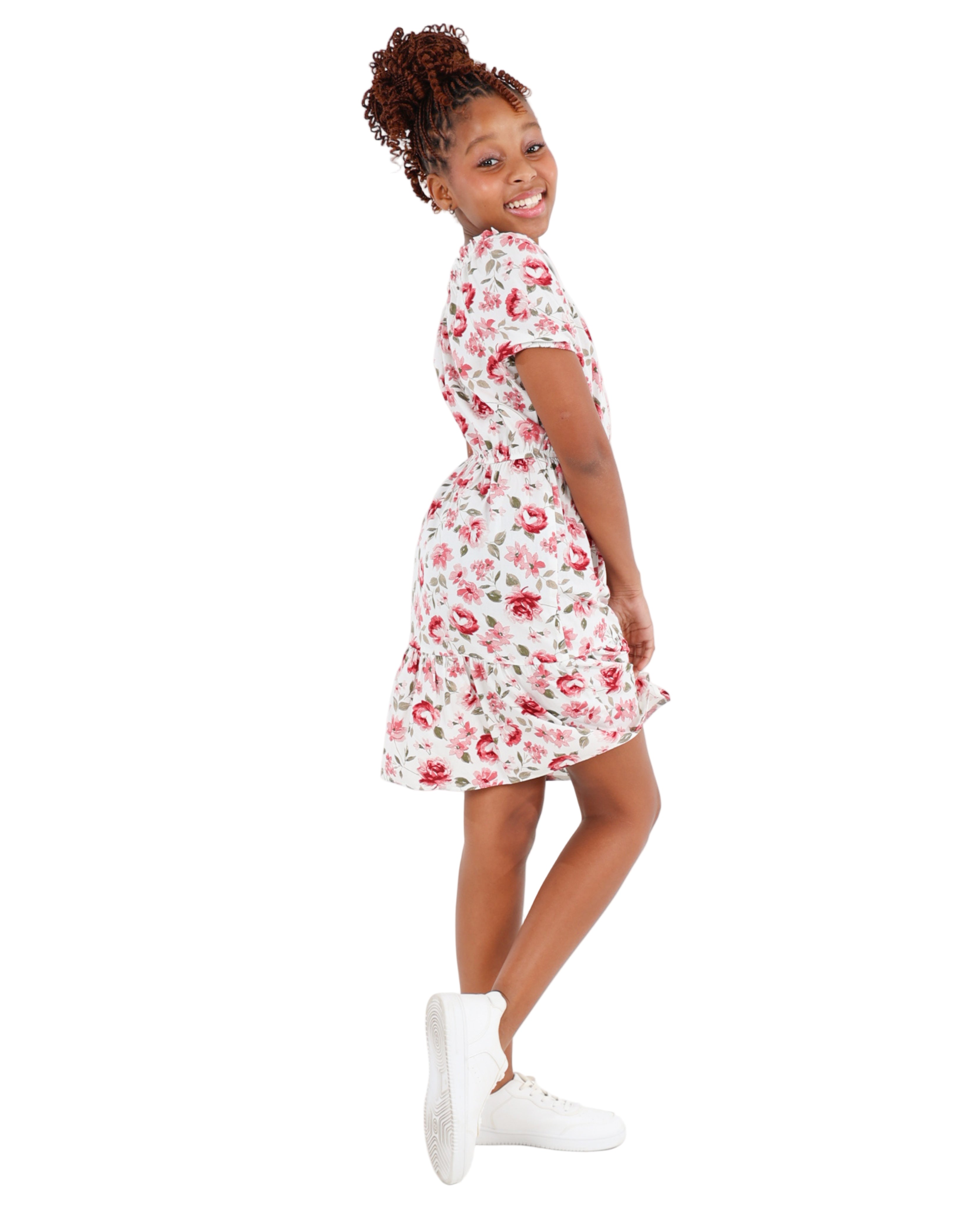 Short Puff Sleeve Floral Off The Shoulder Dress