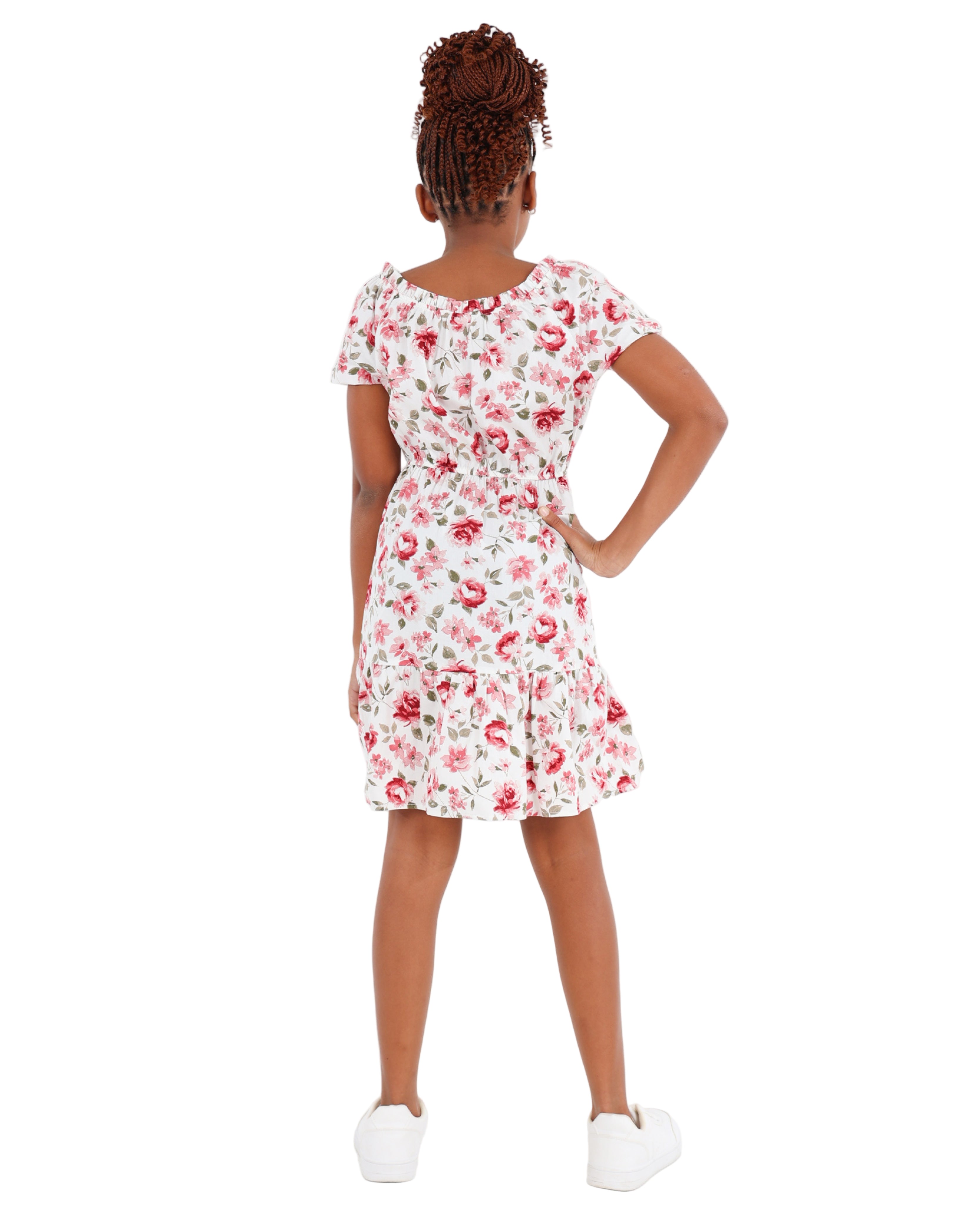 Short Puff Sleeve Floral Off The Shoulder Dress