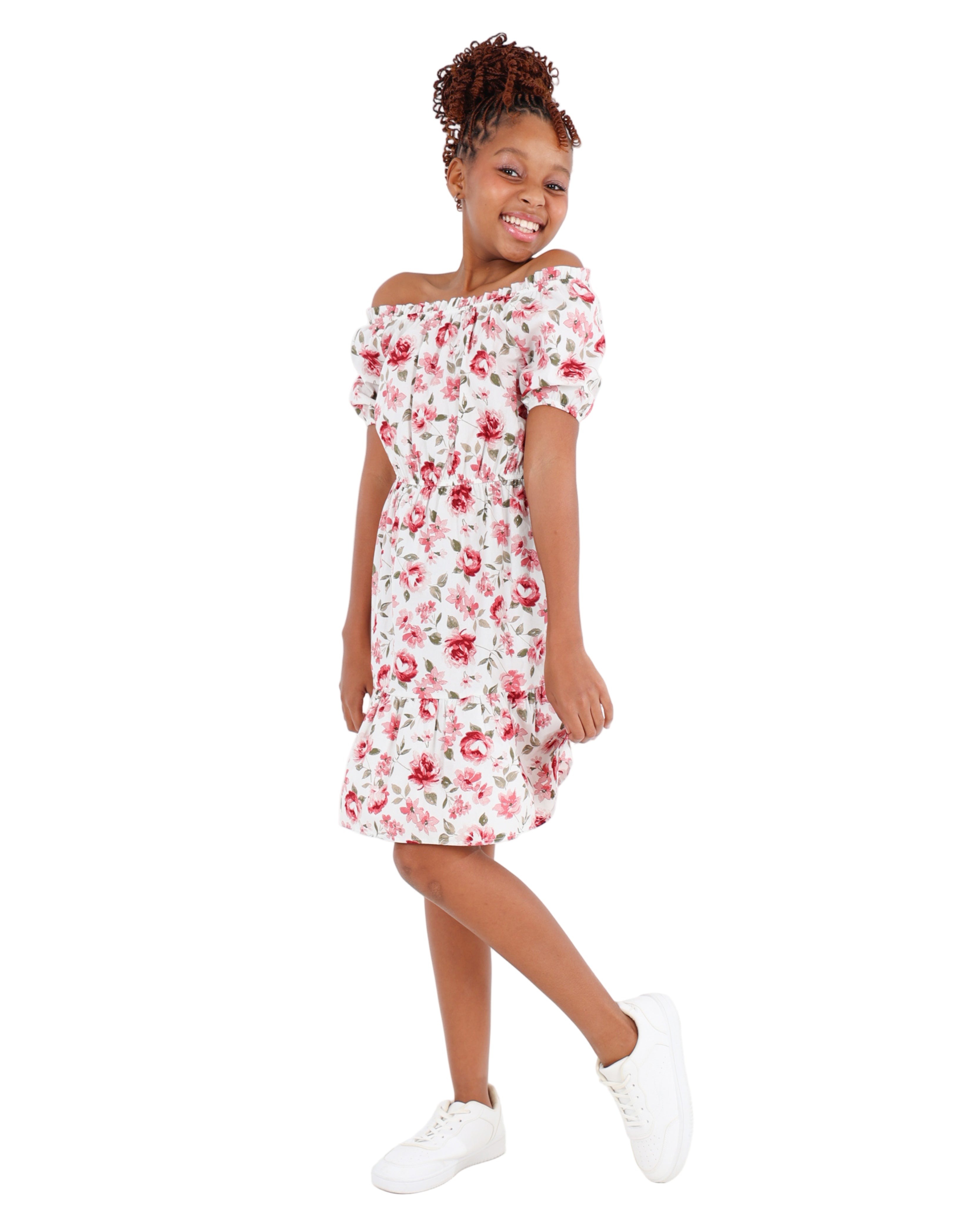 Short Puff Sleeve Floral Off The Shoulder Dress