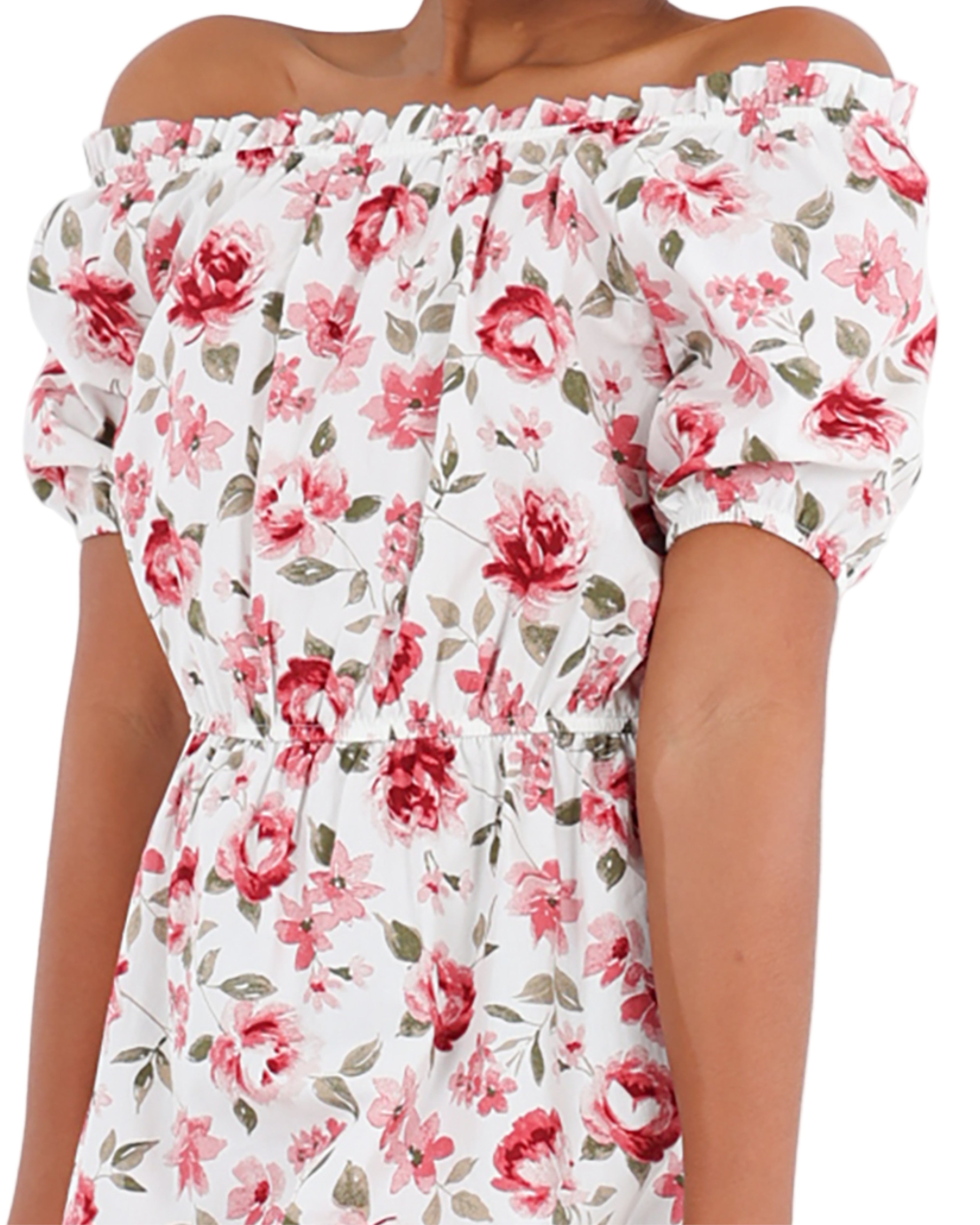 Short Puff Sleeve Floral Off The Shoulder Dress