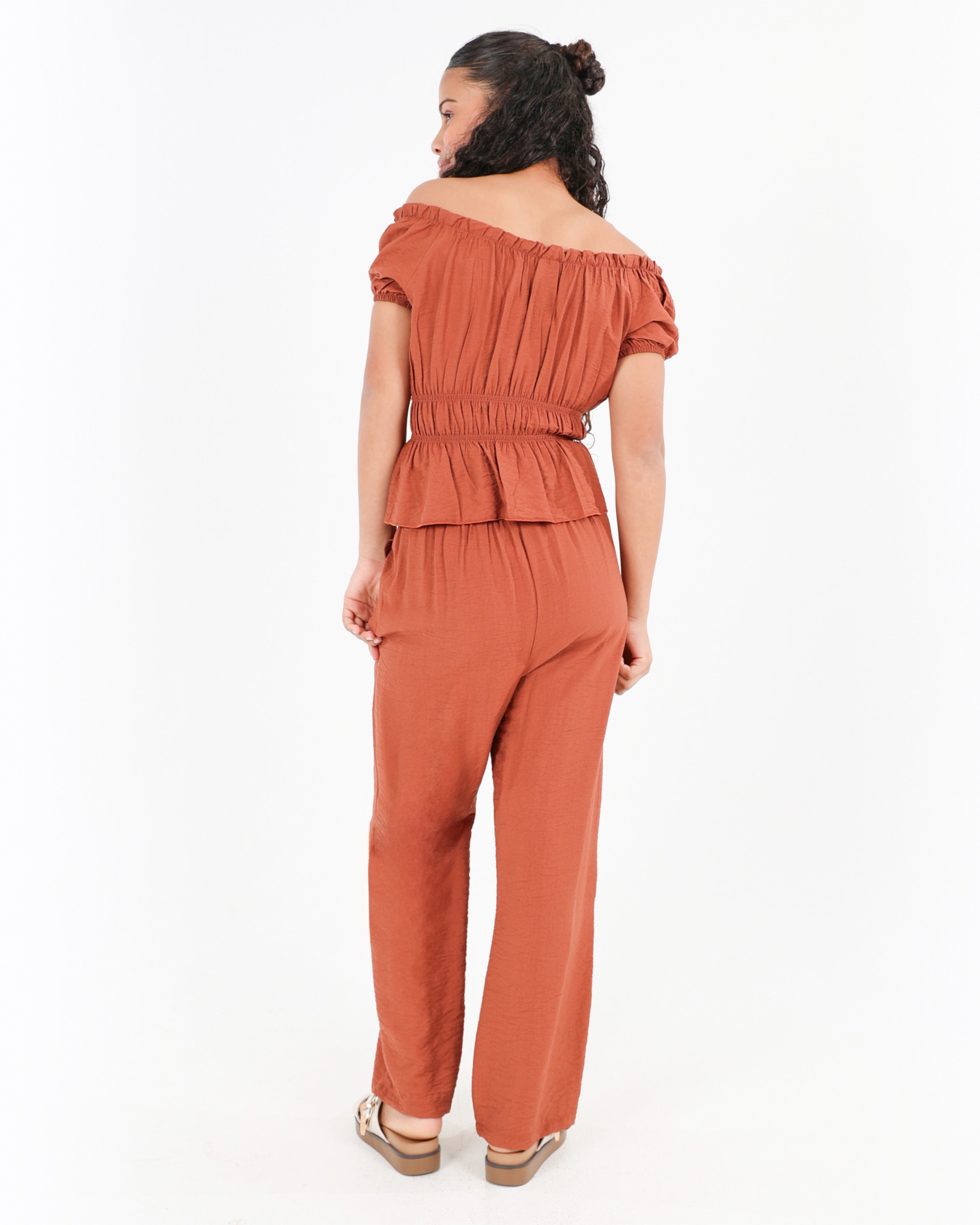 Short Puff Sleeve Ruched Bodice Blouse