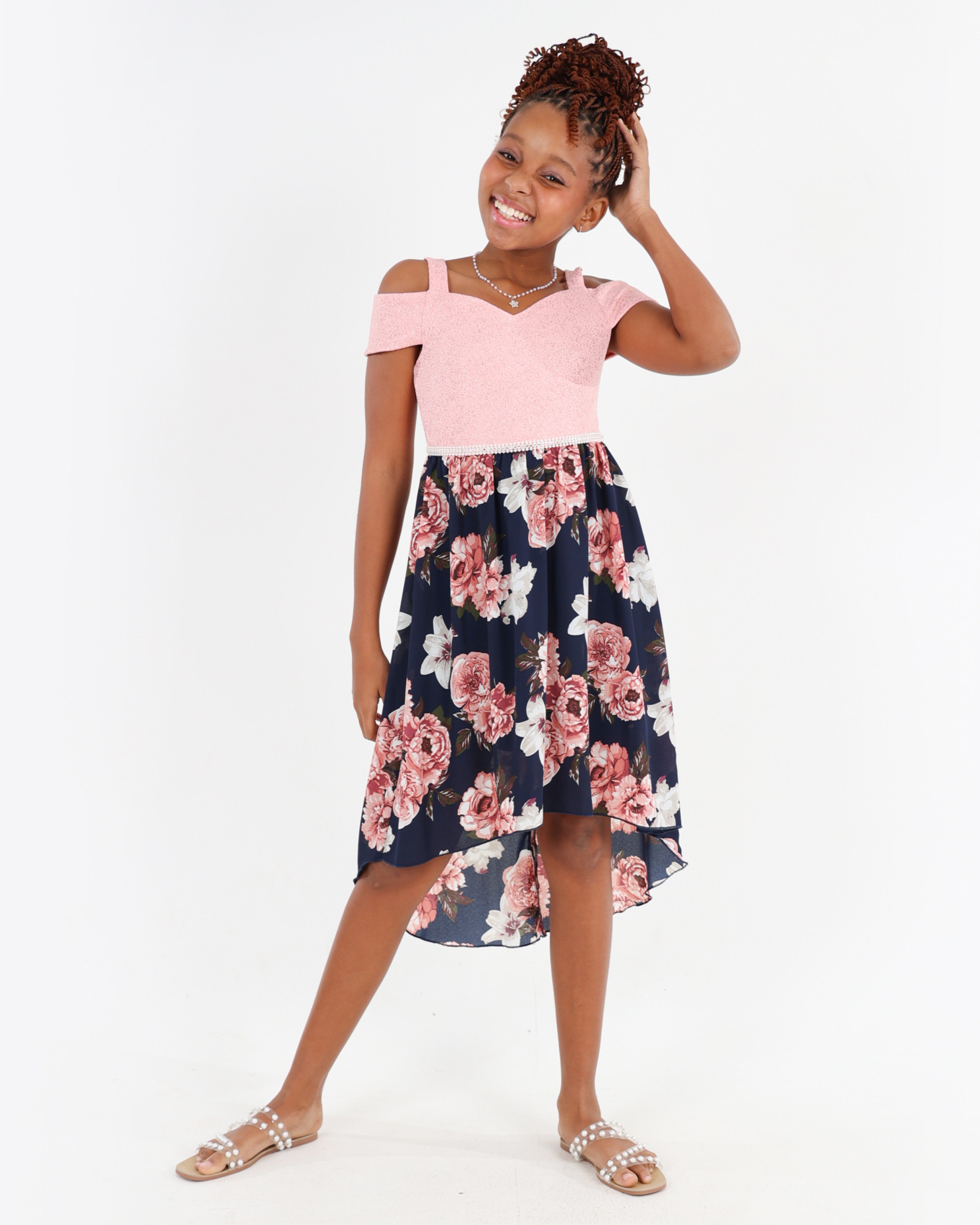 Sleeveless High Low Floral Party Dress