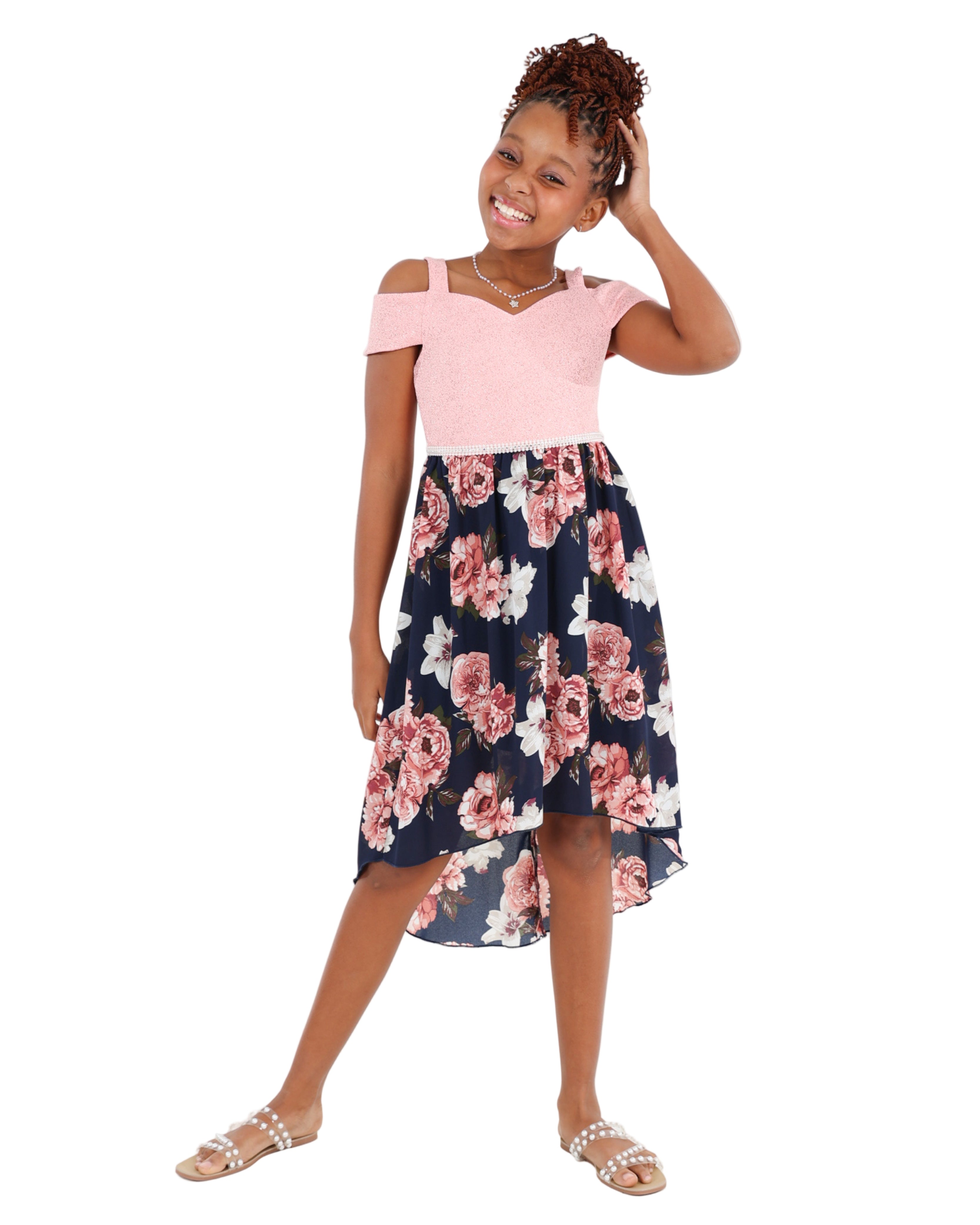 Sleeveless High Low Floral Party Dress