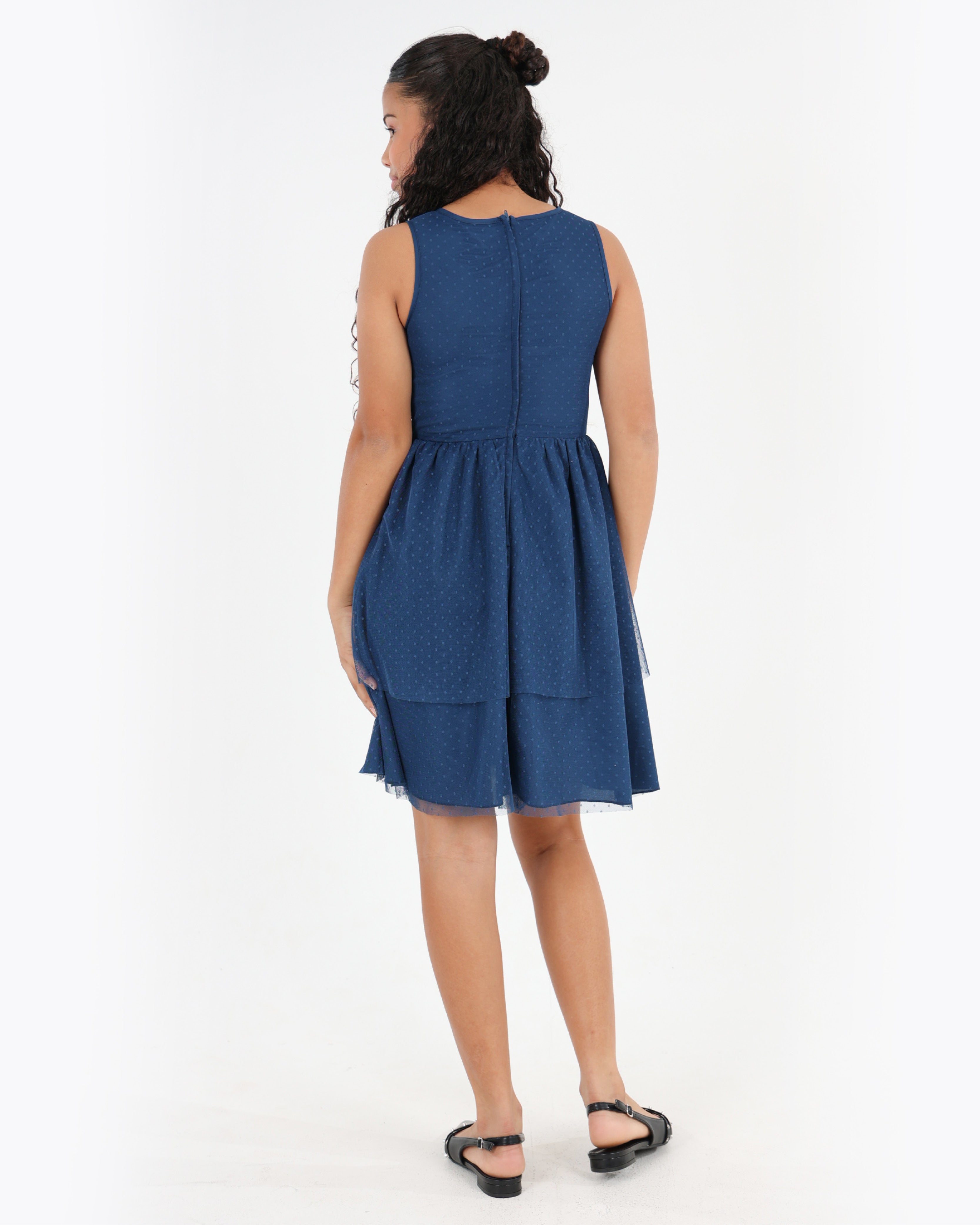 Sleeveless Navy Sequin Inset Party Dress