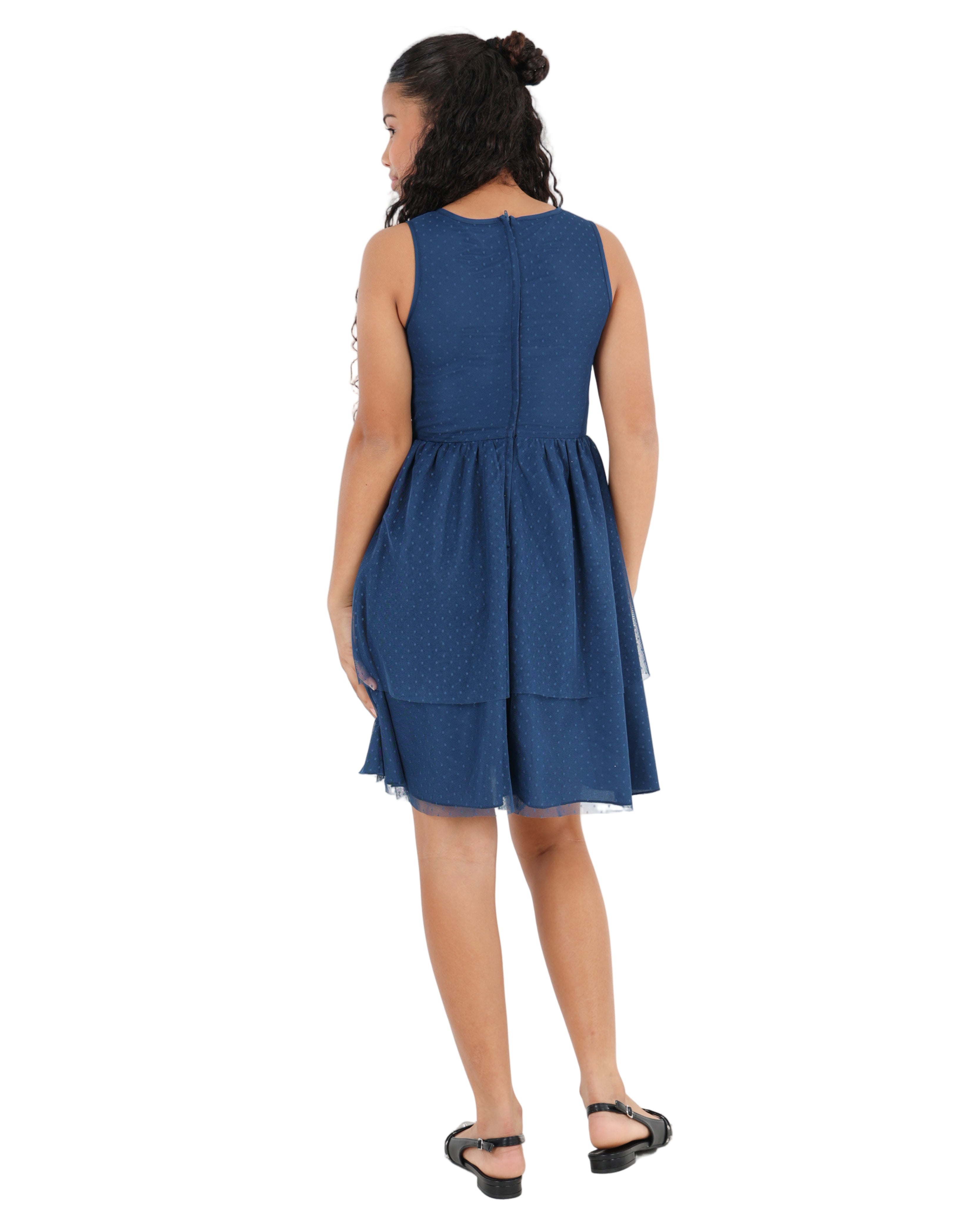 Sleeveless Navy Sequin Inset Party Dress