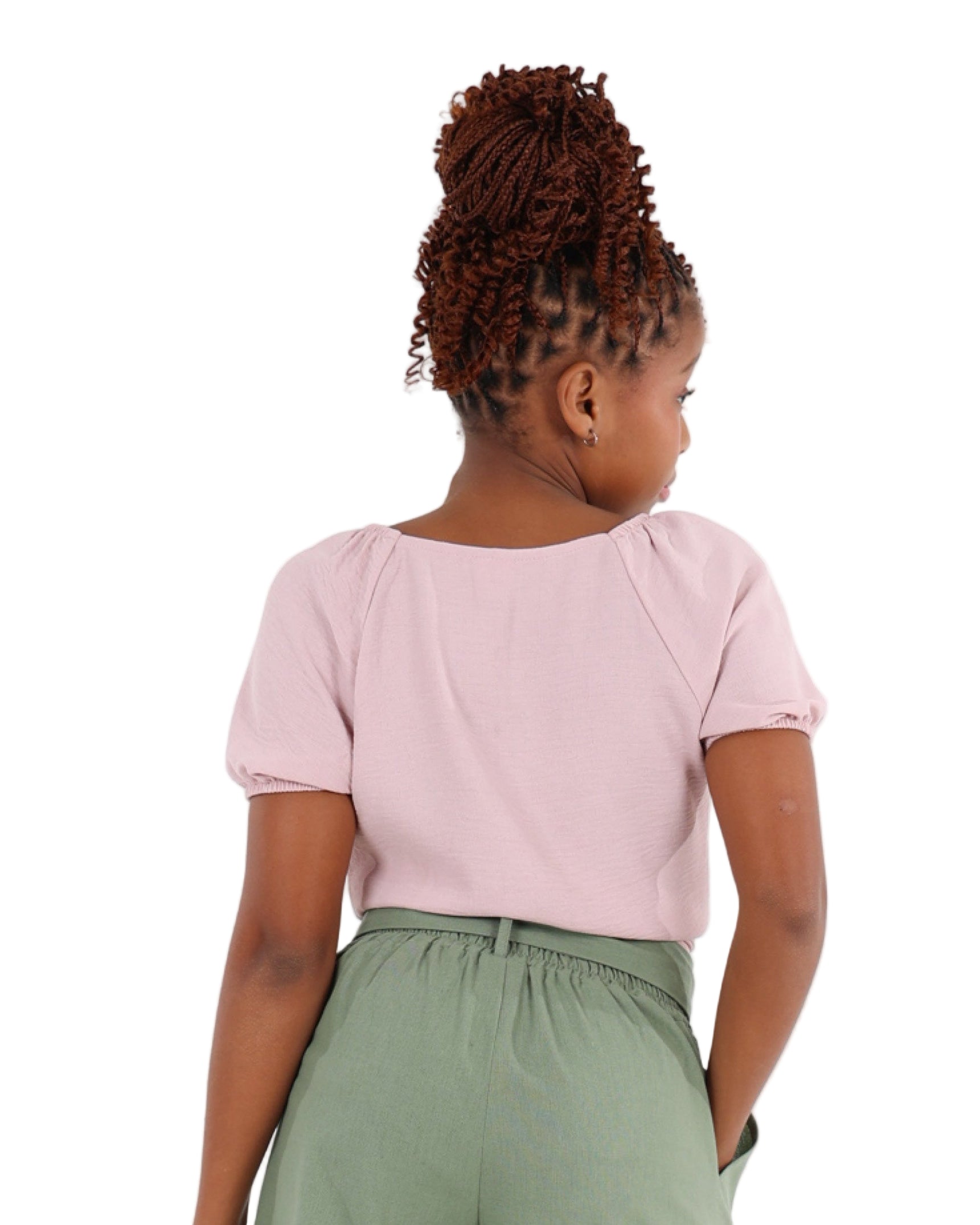 Short Puff Sleeve Tie Front Shirt