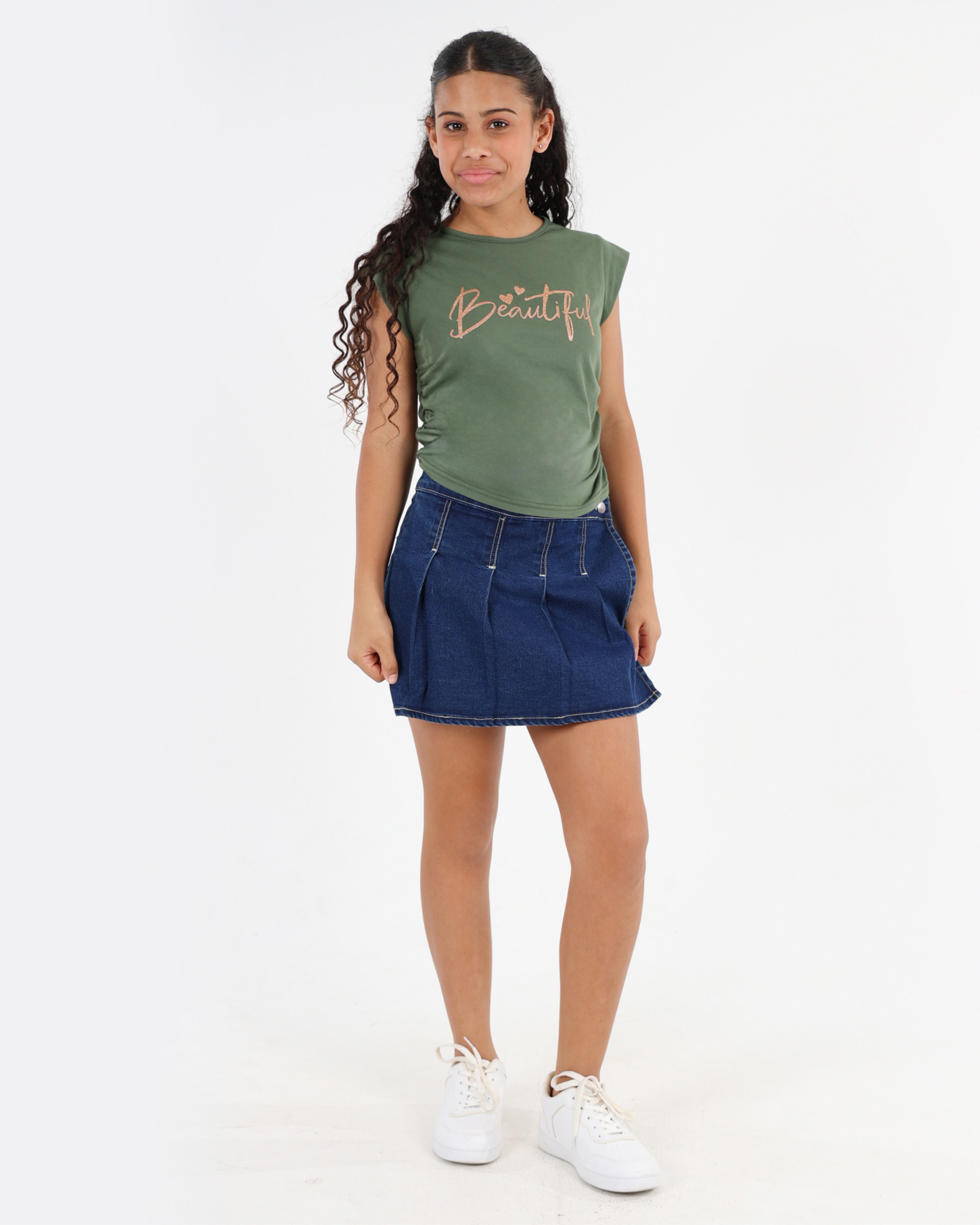 Cap Sleeve Graphic Print Top With Side Ruching