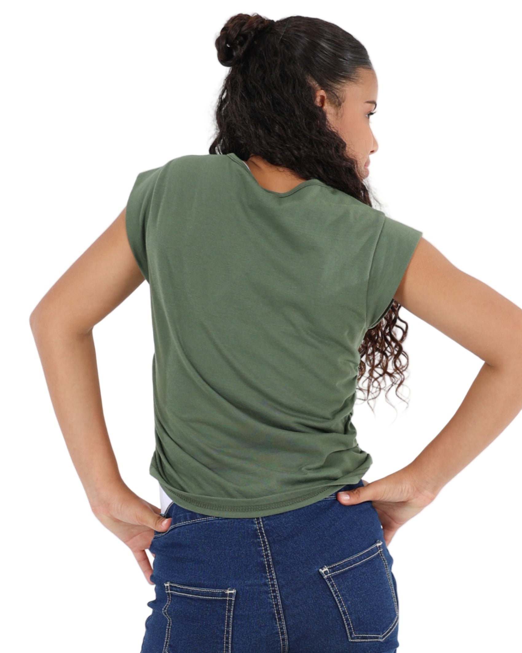 Cap Sleeve Graphic Print Top With Side Ruching