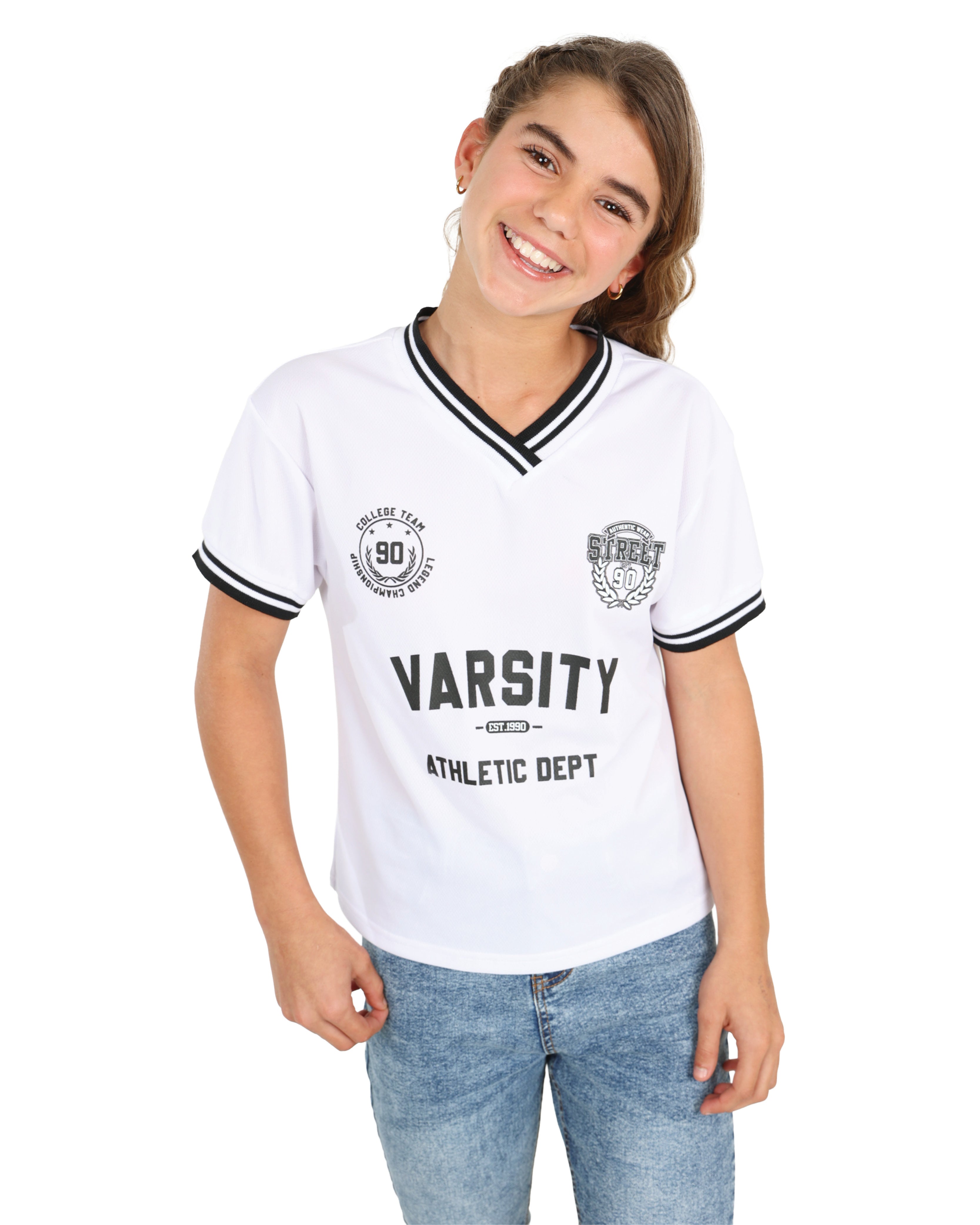 White Varsity Football Short Sleeve Top