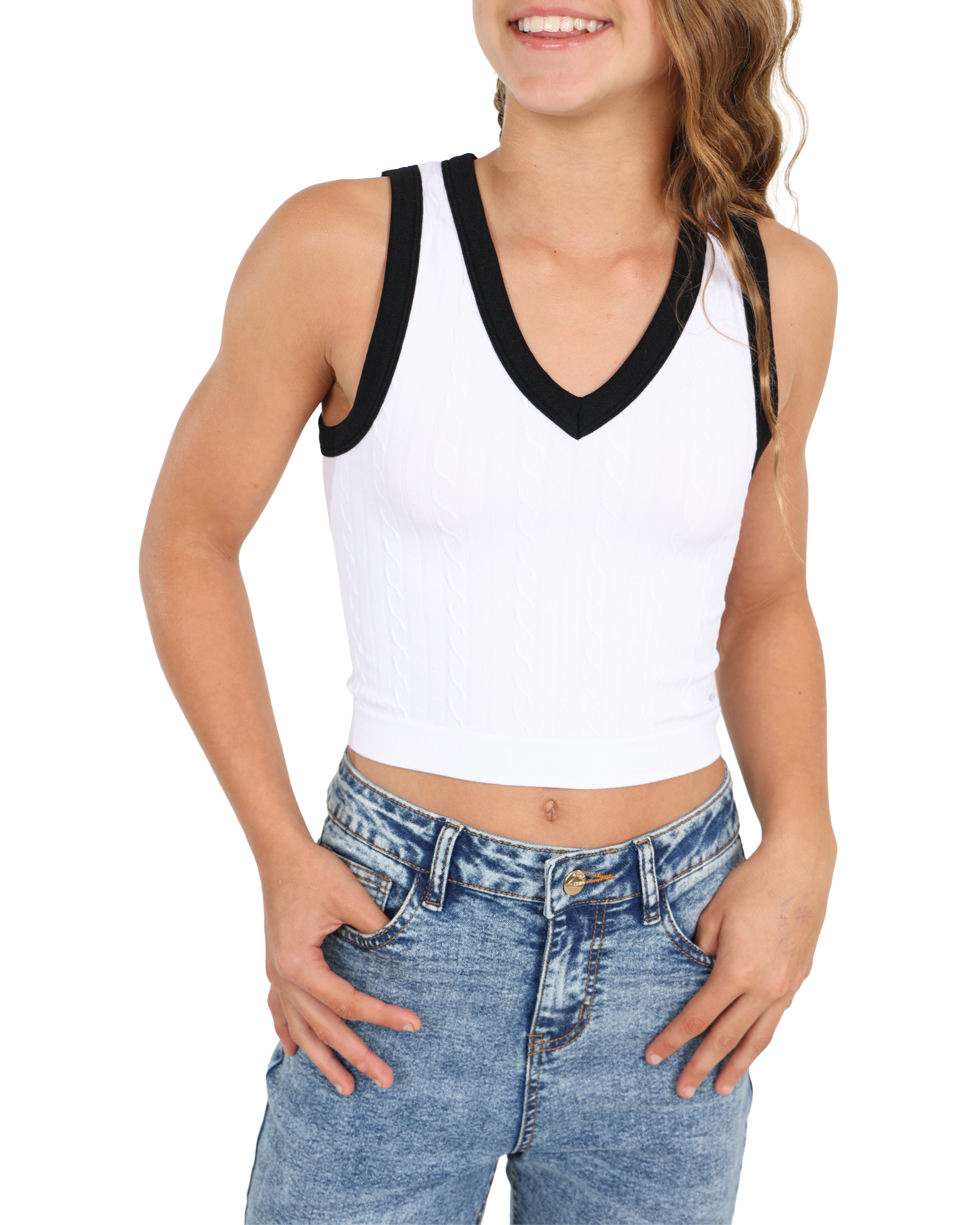 White Contrast Detail Seamless Tank Top