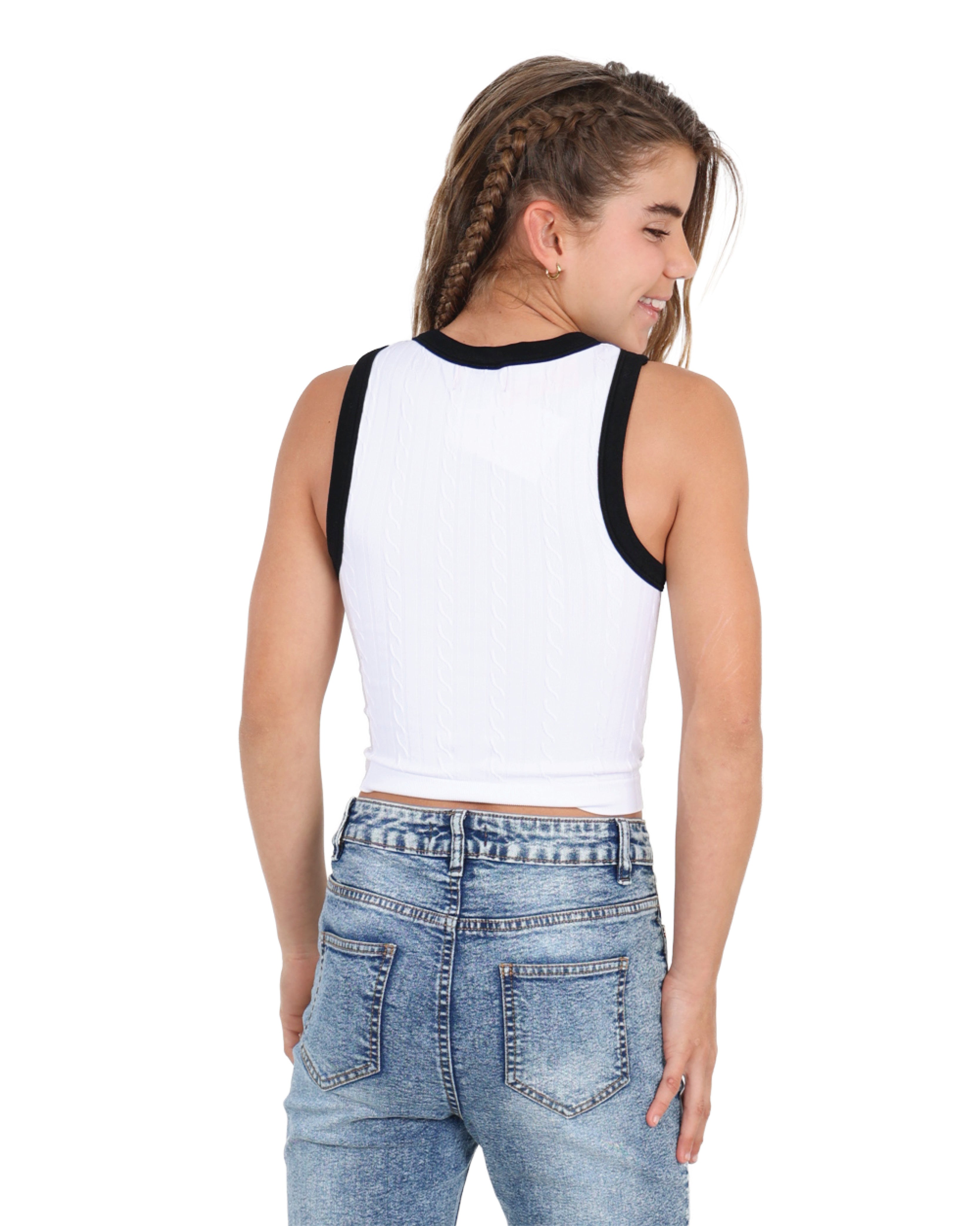 White Contrast Detail Seamless Tank Top