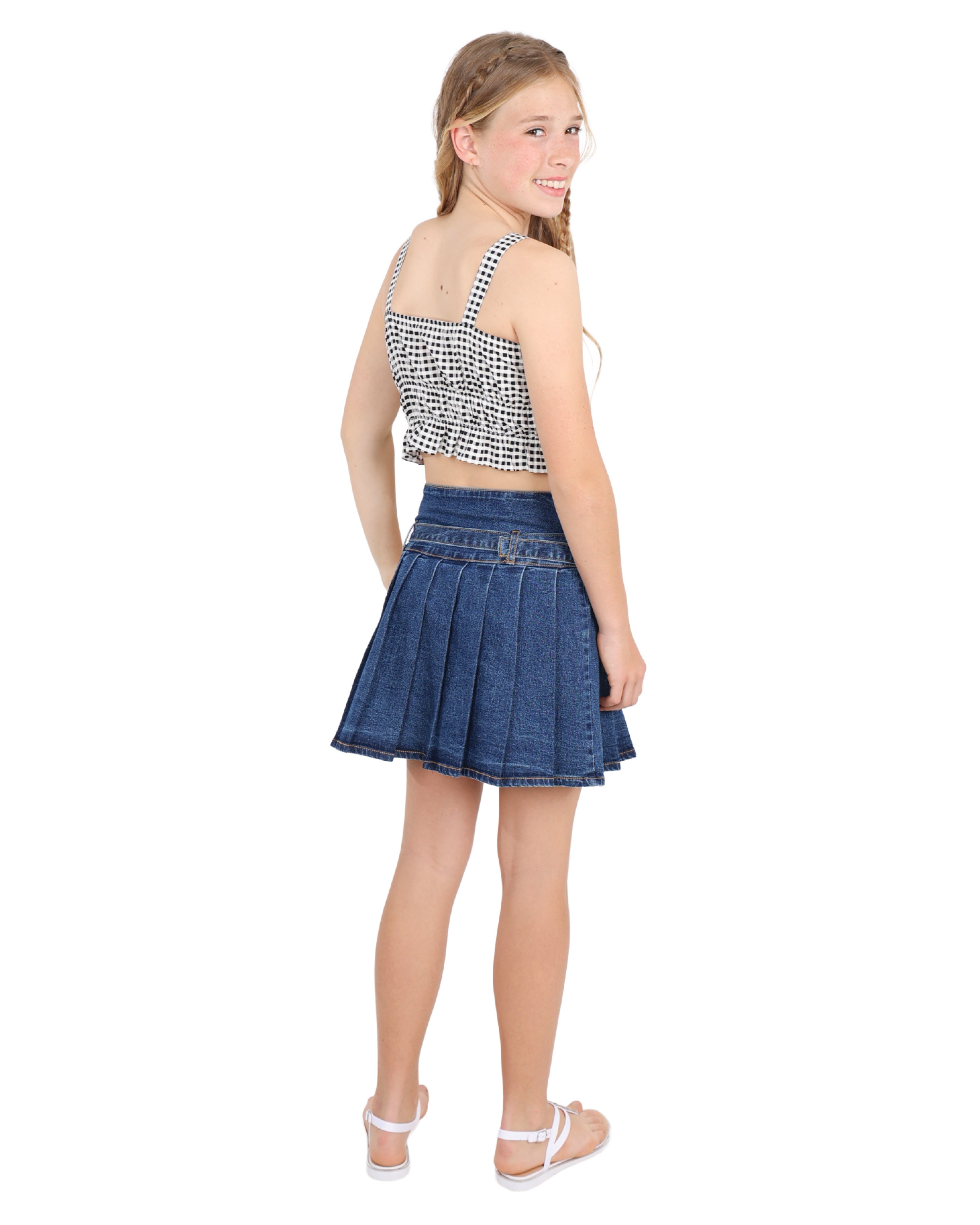 Snow Wash Denim Pleated Skirt