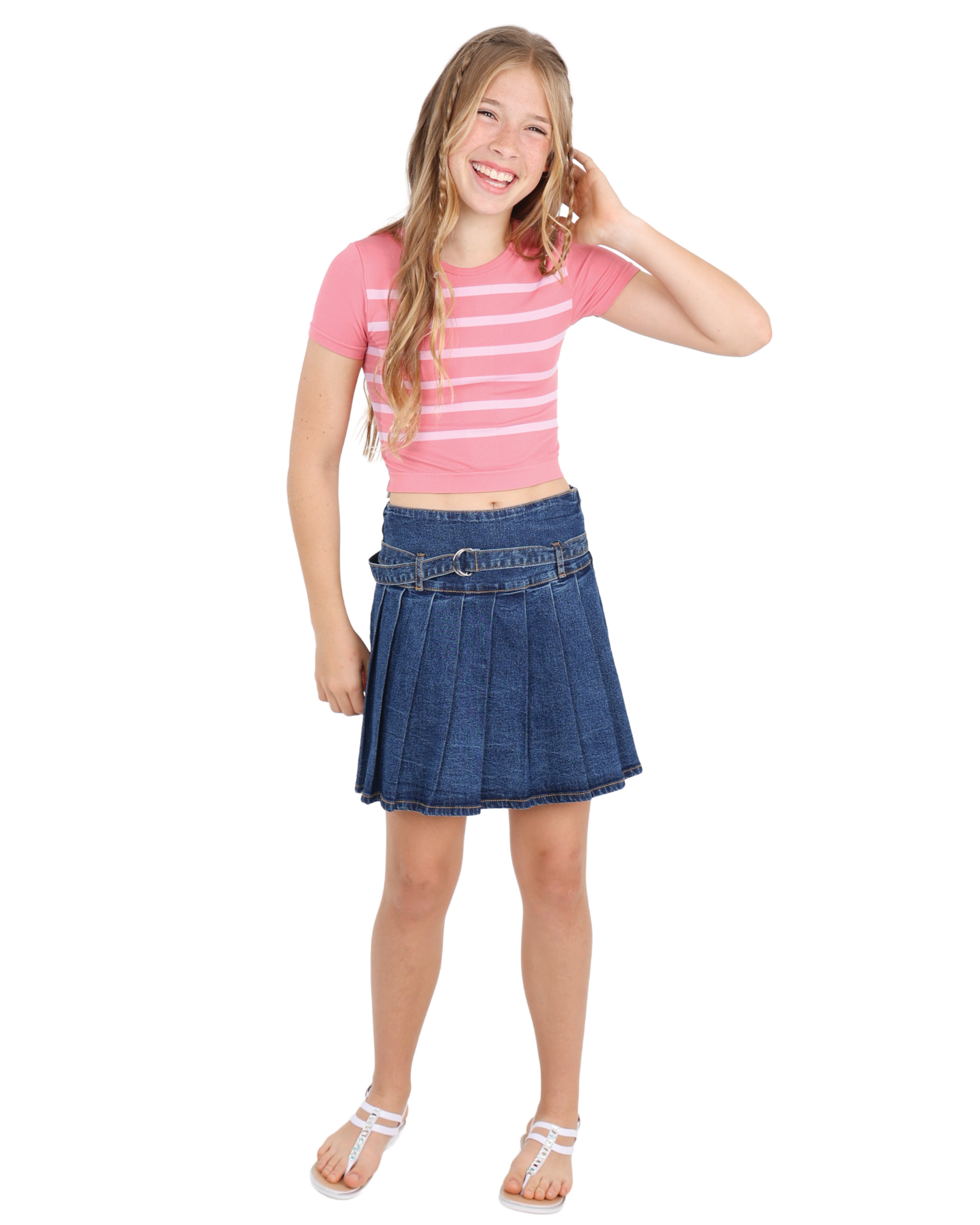 Pink Stripe Short Sleeve Seamless Crop Top