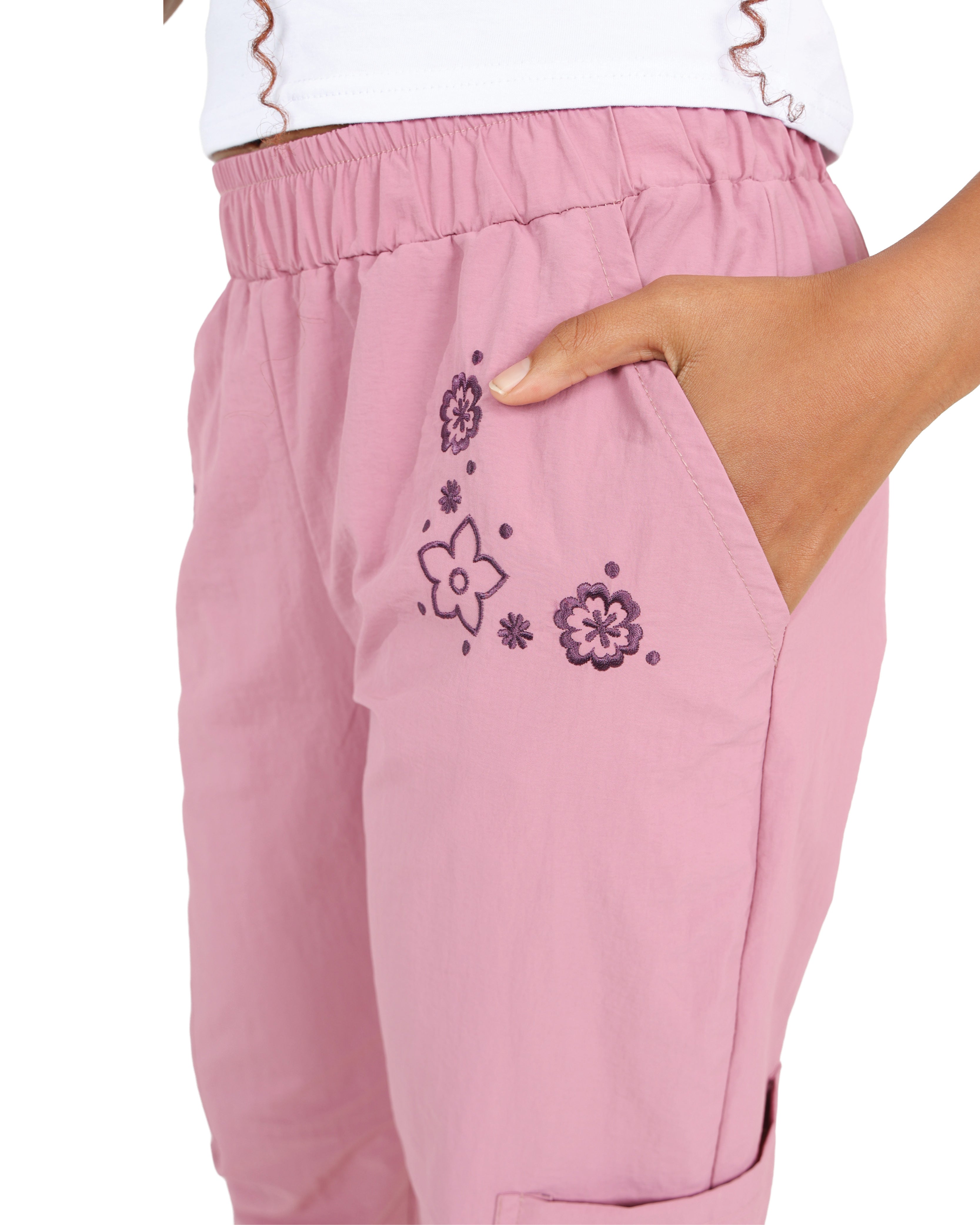 Berry Parachute Jogger with Embroidered Pockets
