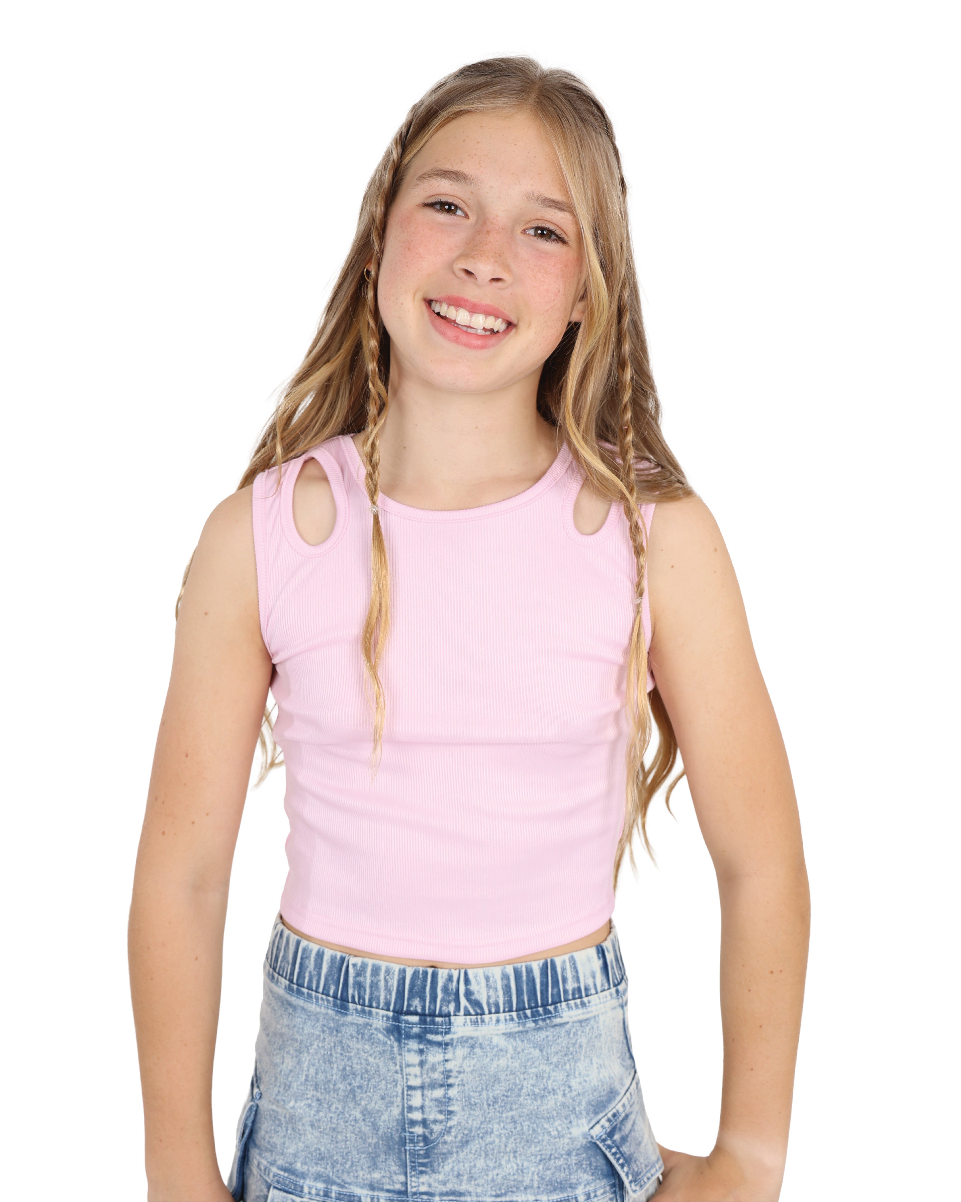 Pink Cut Out Detail Longer Length Crop Top