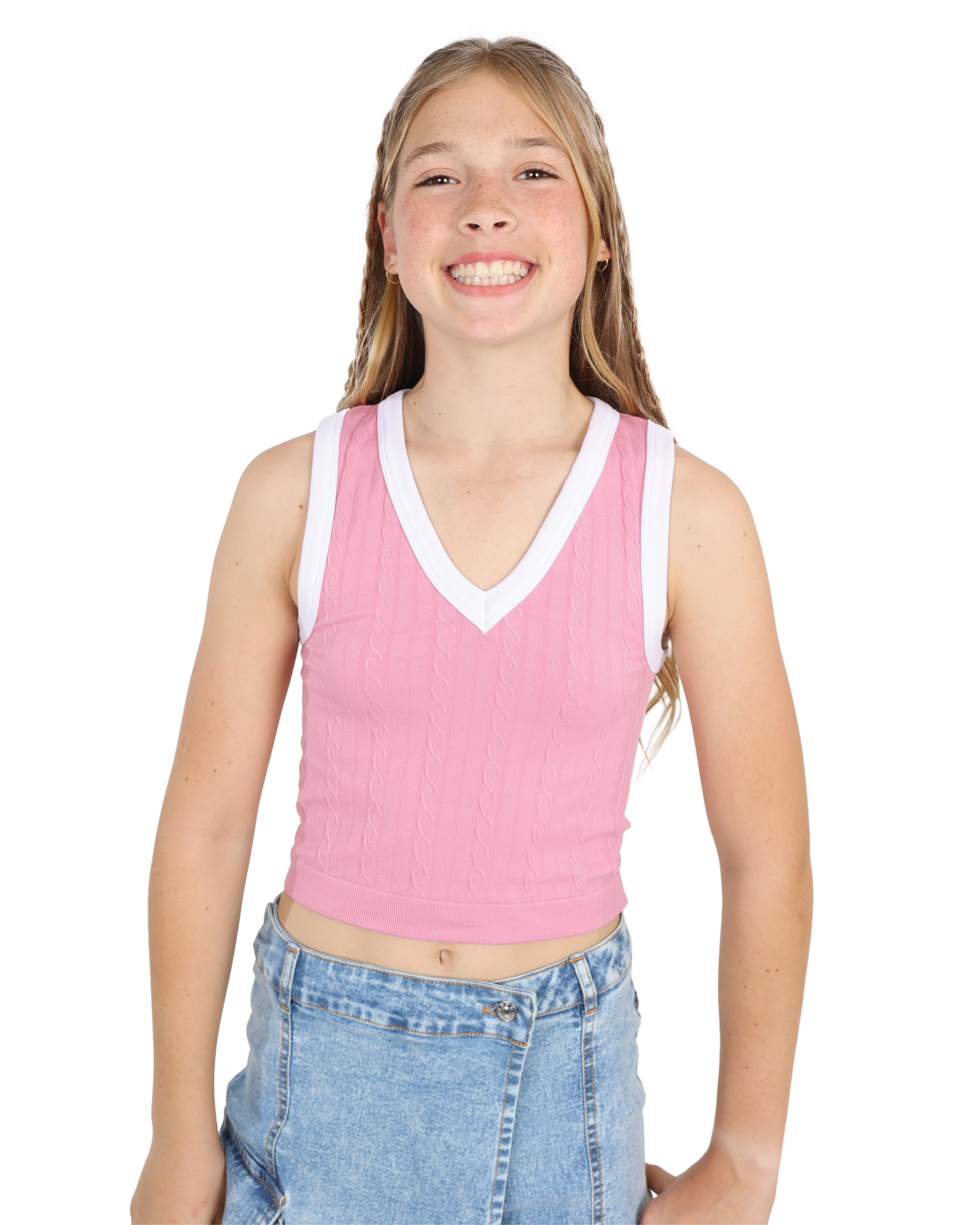 Pink Contrast Detail Seamless Tank Top