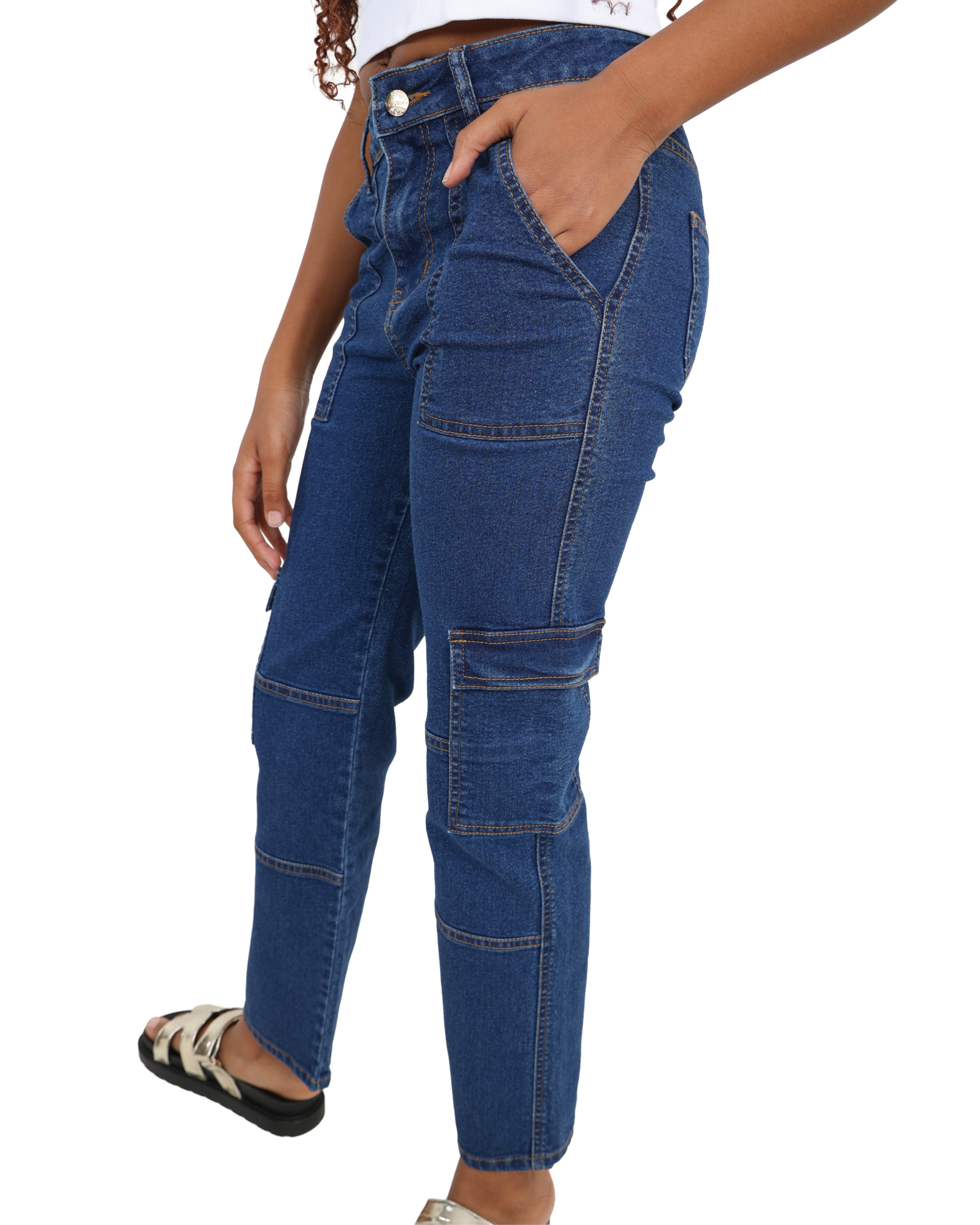 Medium Indigo Cargo Jeans