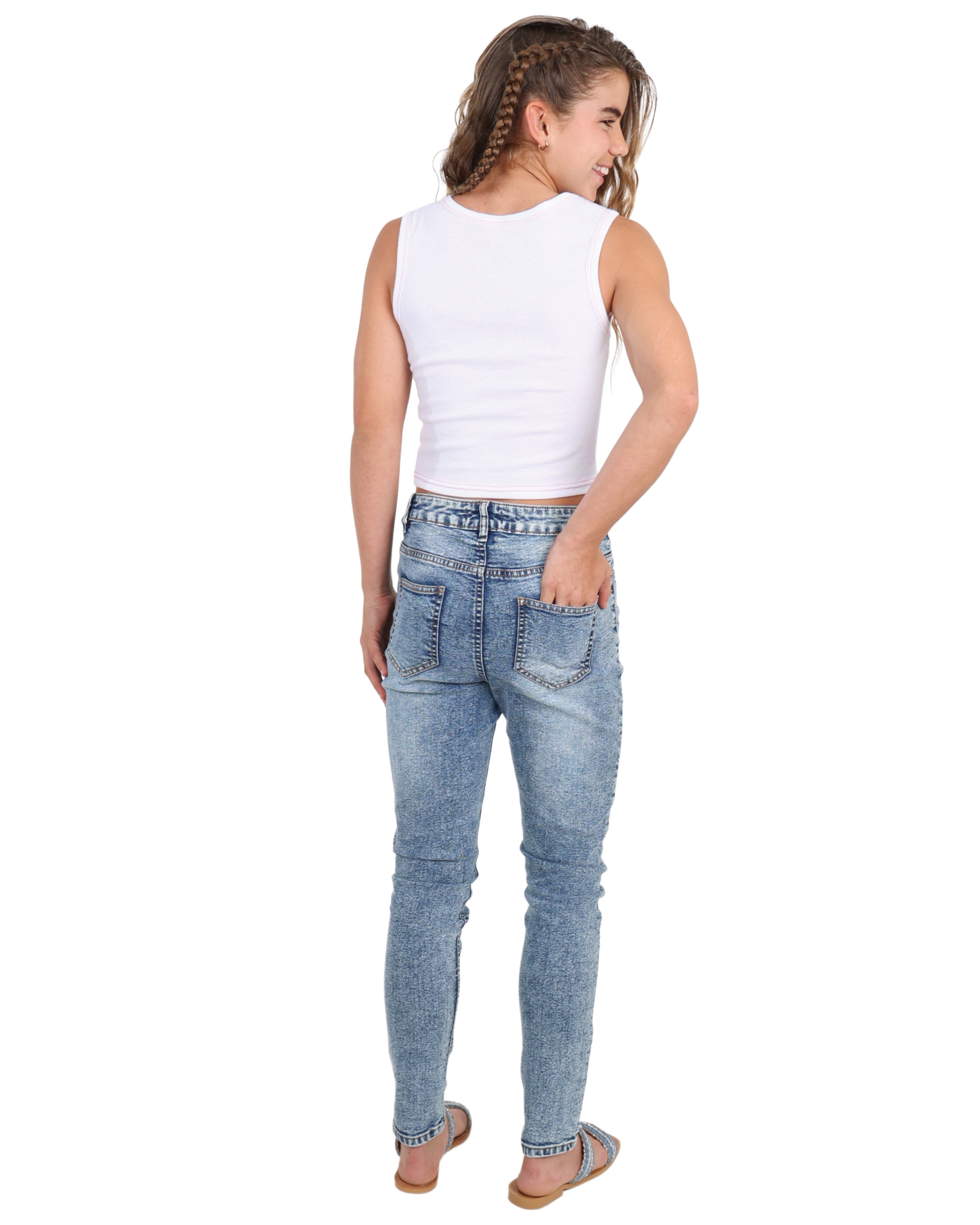 Sand Blast Snow Wash Skinny Jeans