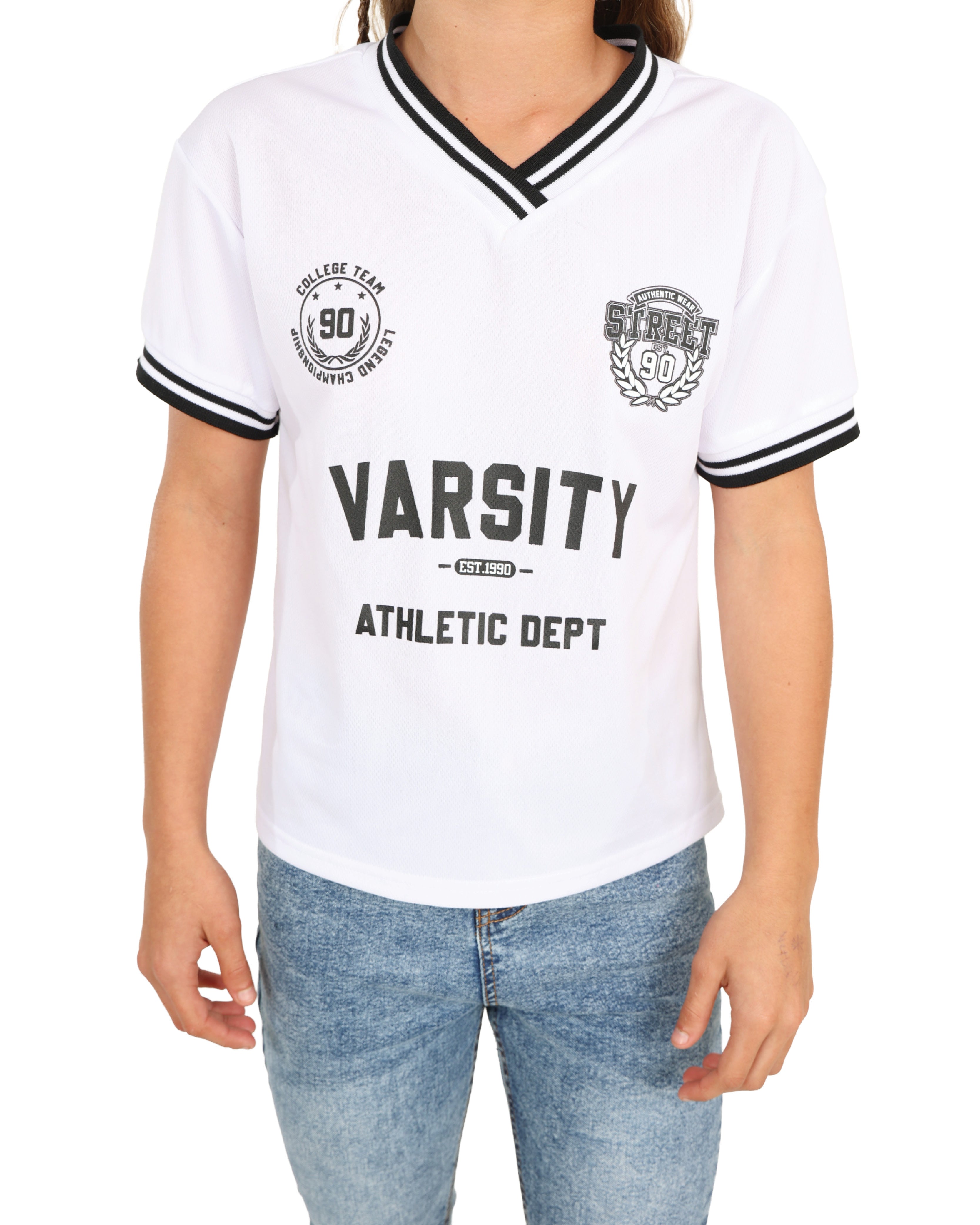 White Varsity Football Short Sleeve Top