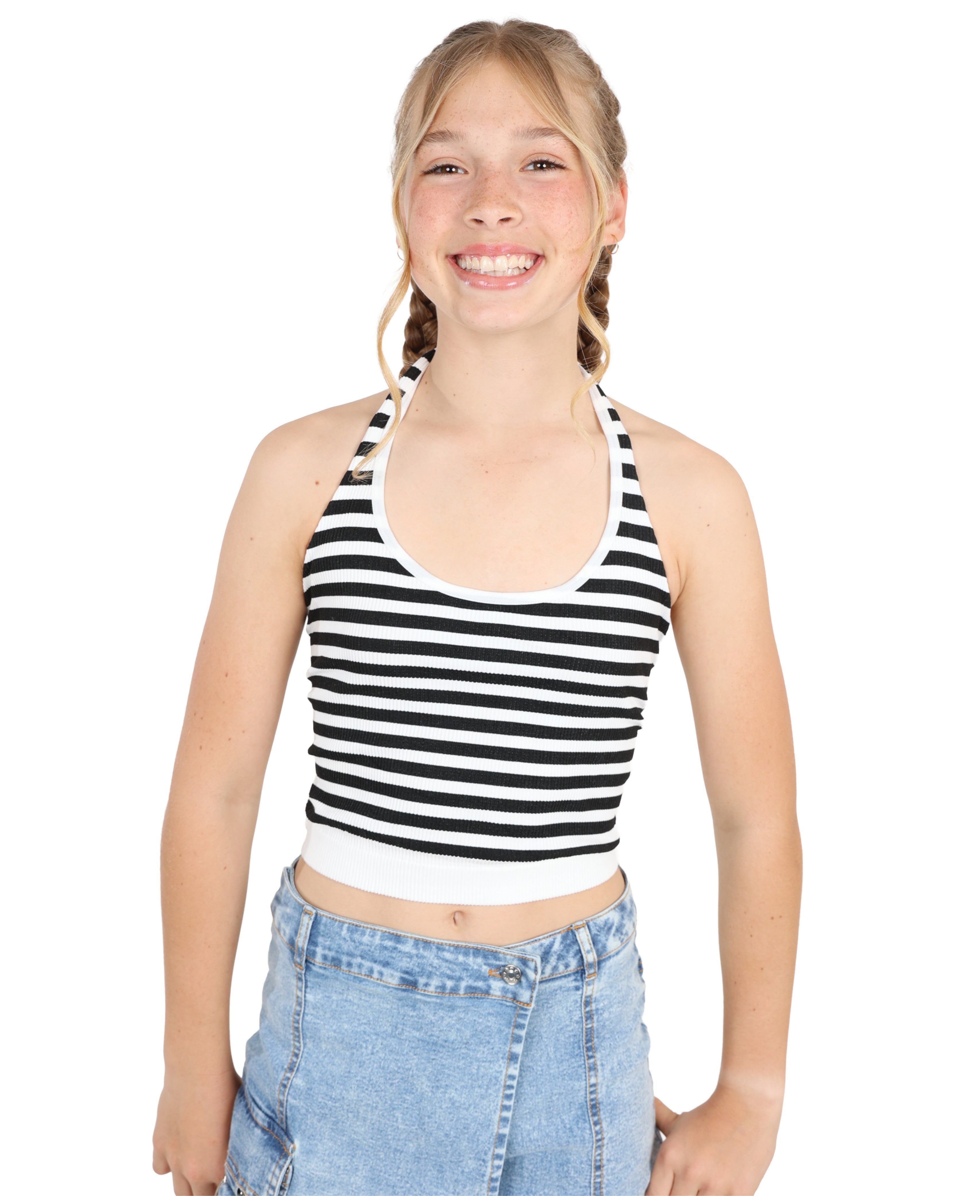White Stripe Seamless Halter Crop Top