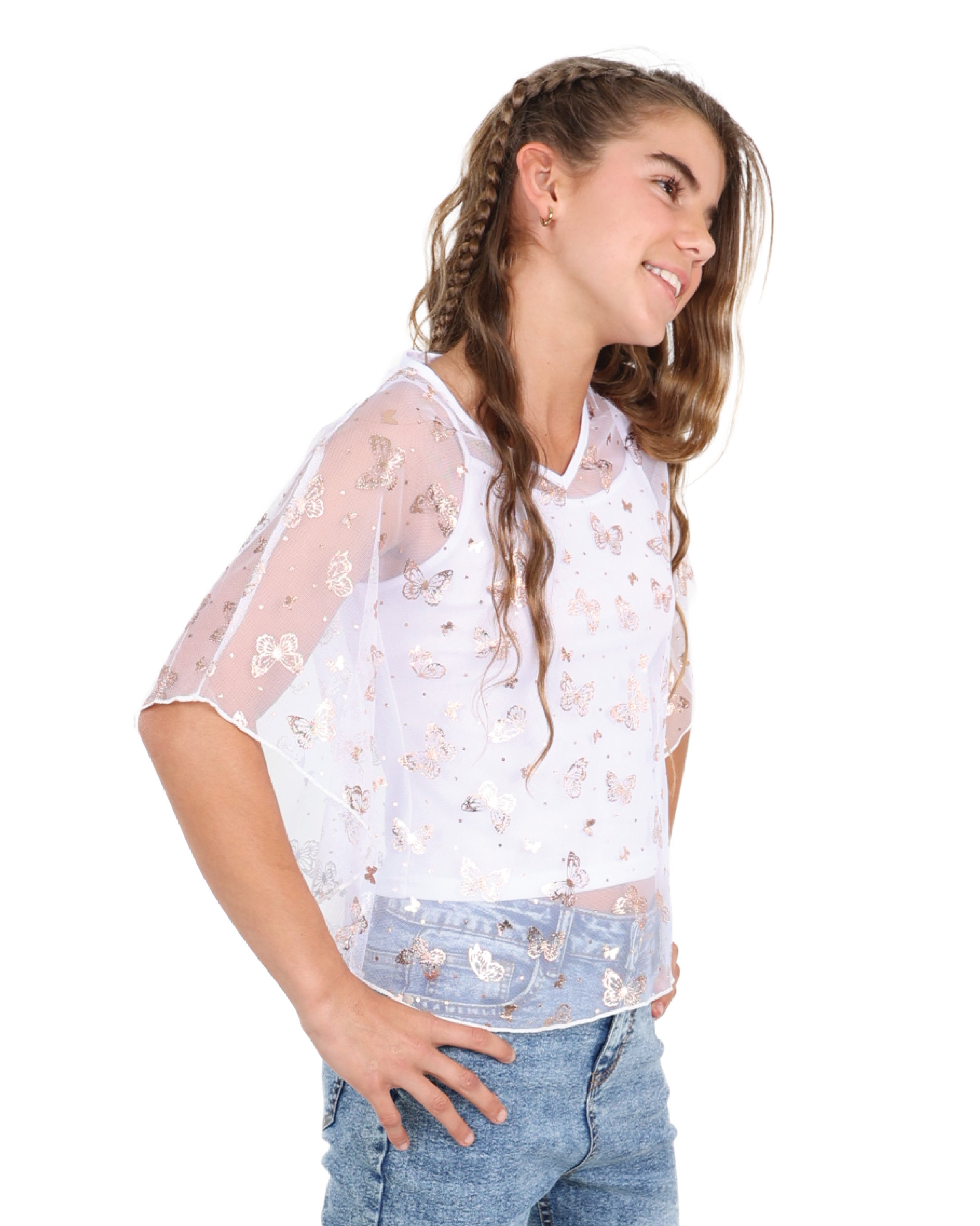 Short Sleeve Butterfly Print Batwing Blouse