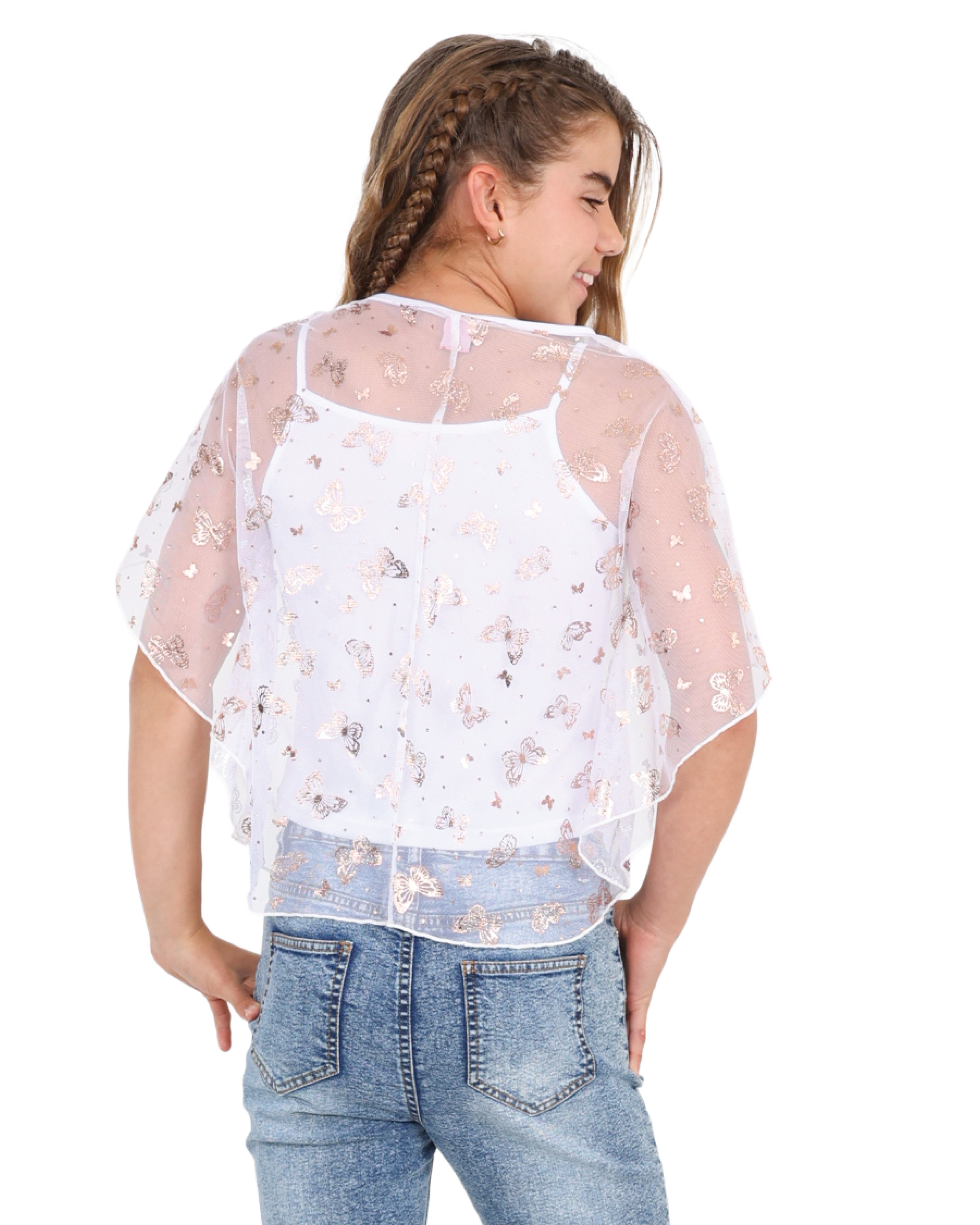 Short Sleeve Butterfly Print Batwing Blouse