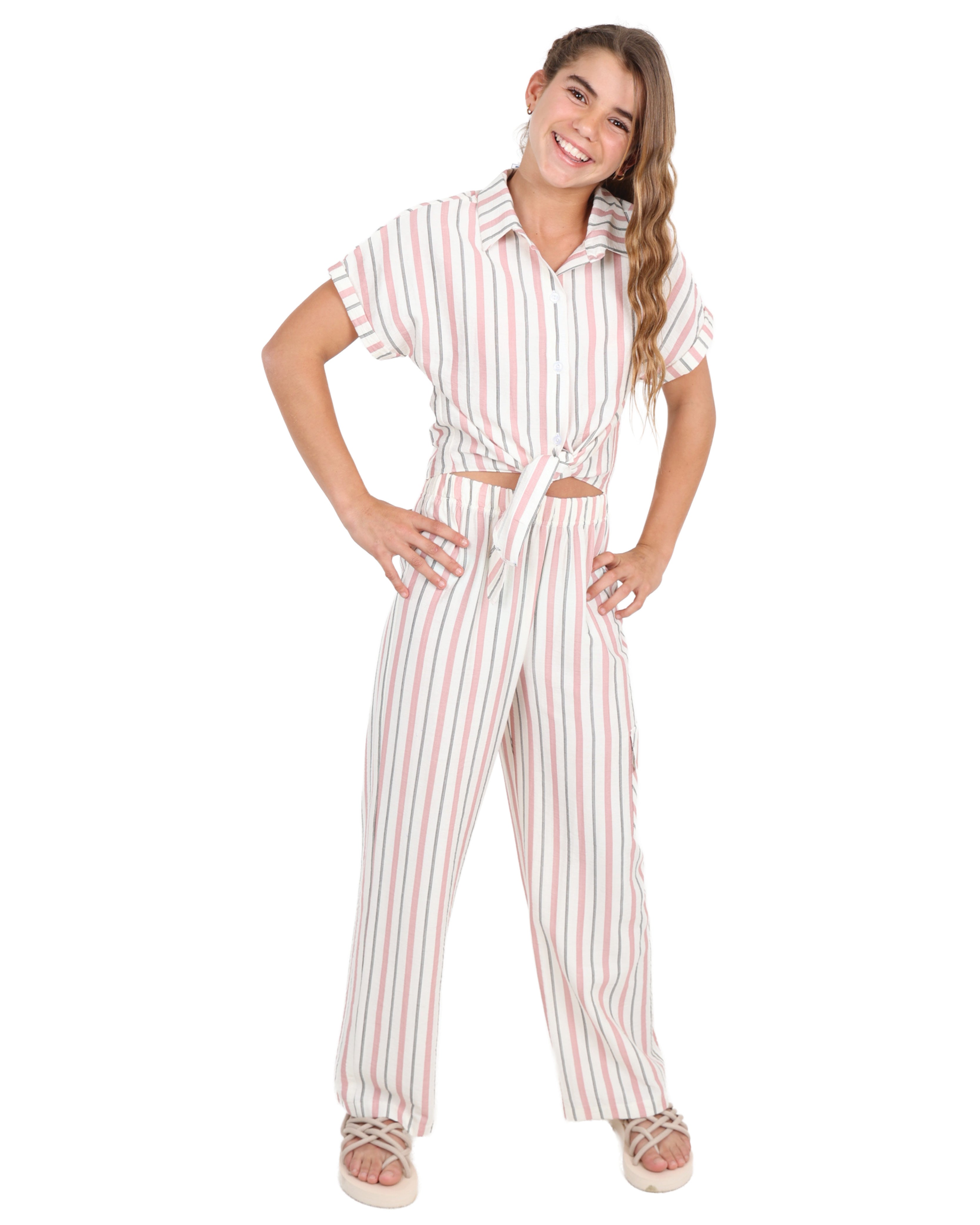 Side Pocket Striped Wide Leg Pants