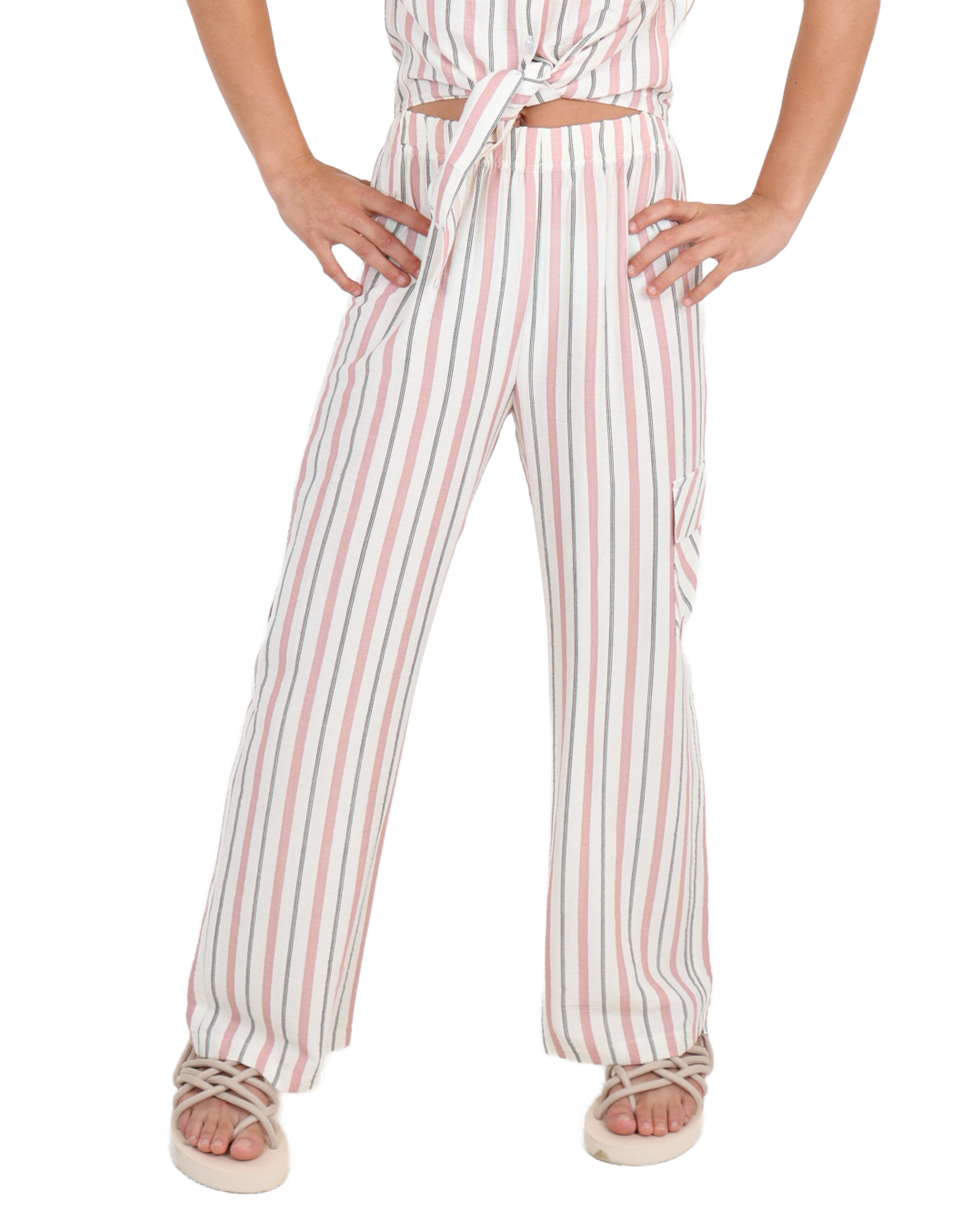 Side Pocket Striped Wide Leg Pants