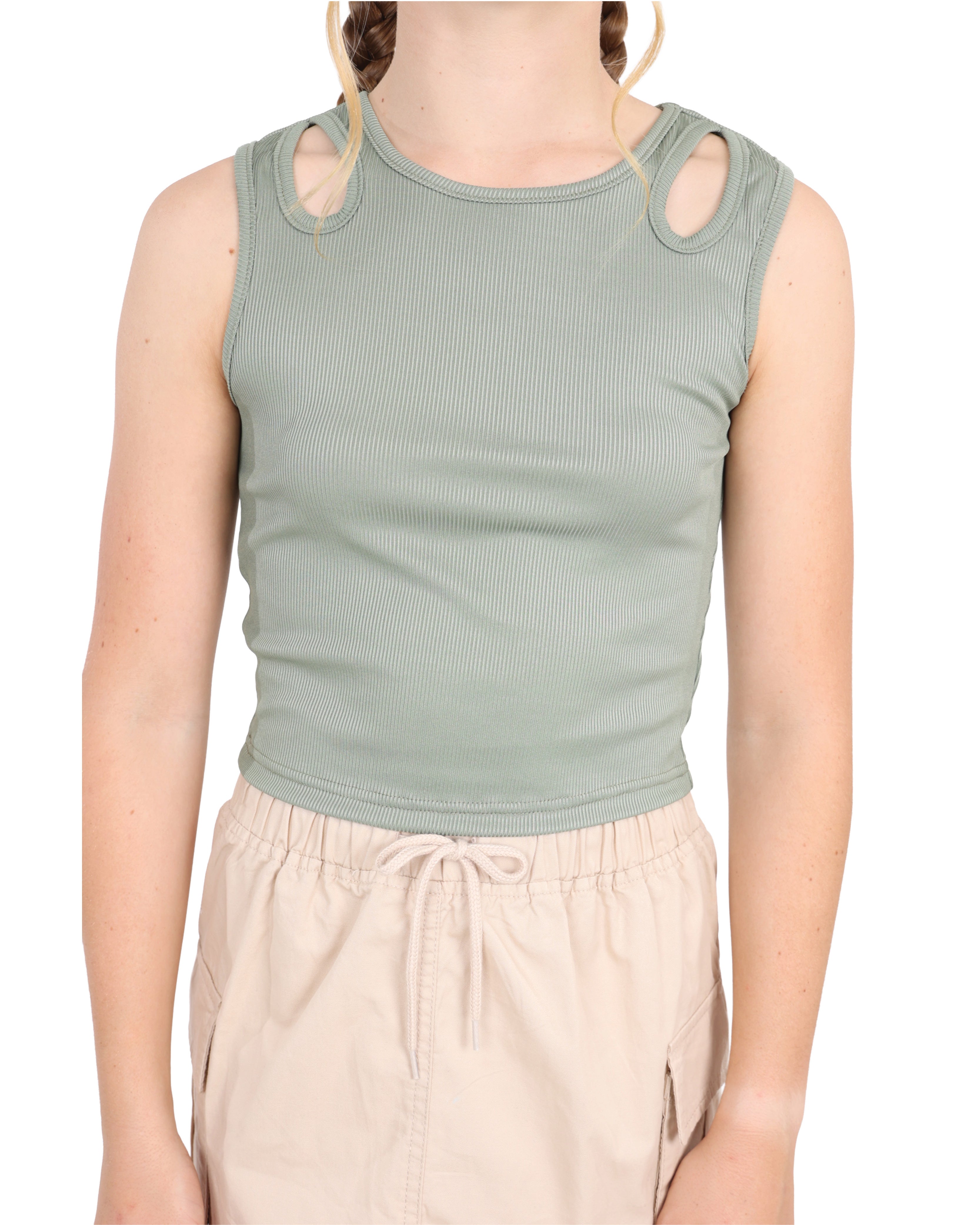 Green Cut Out Detail Longer Length Crop Top