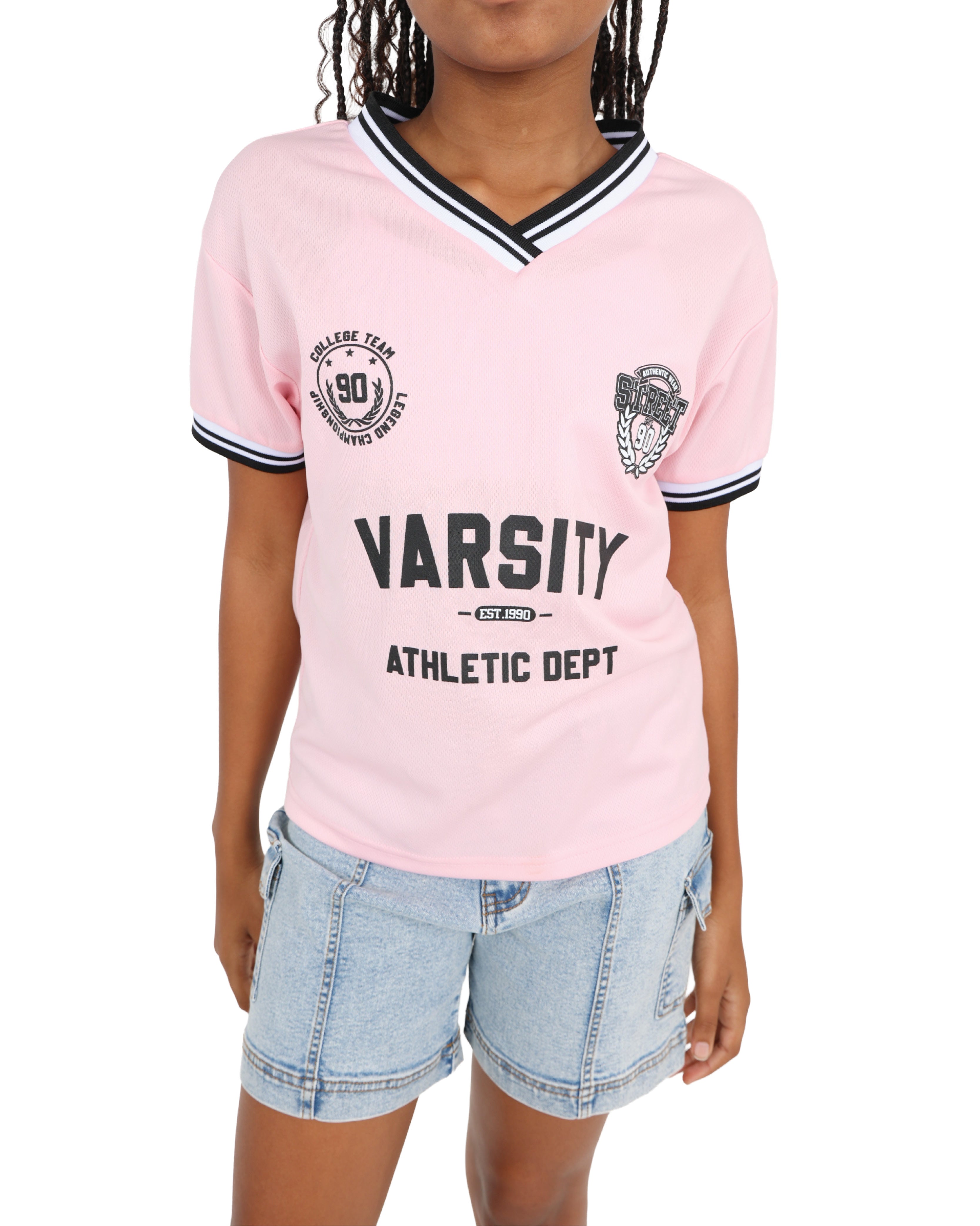 Pink Varsity Football Short Sleeve Top