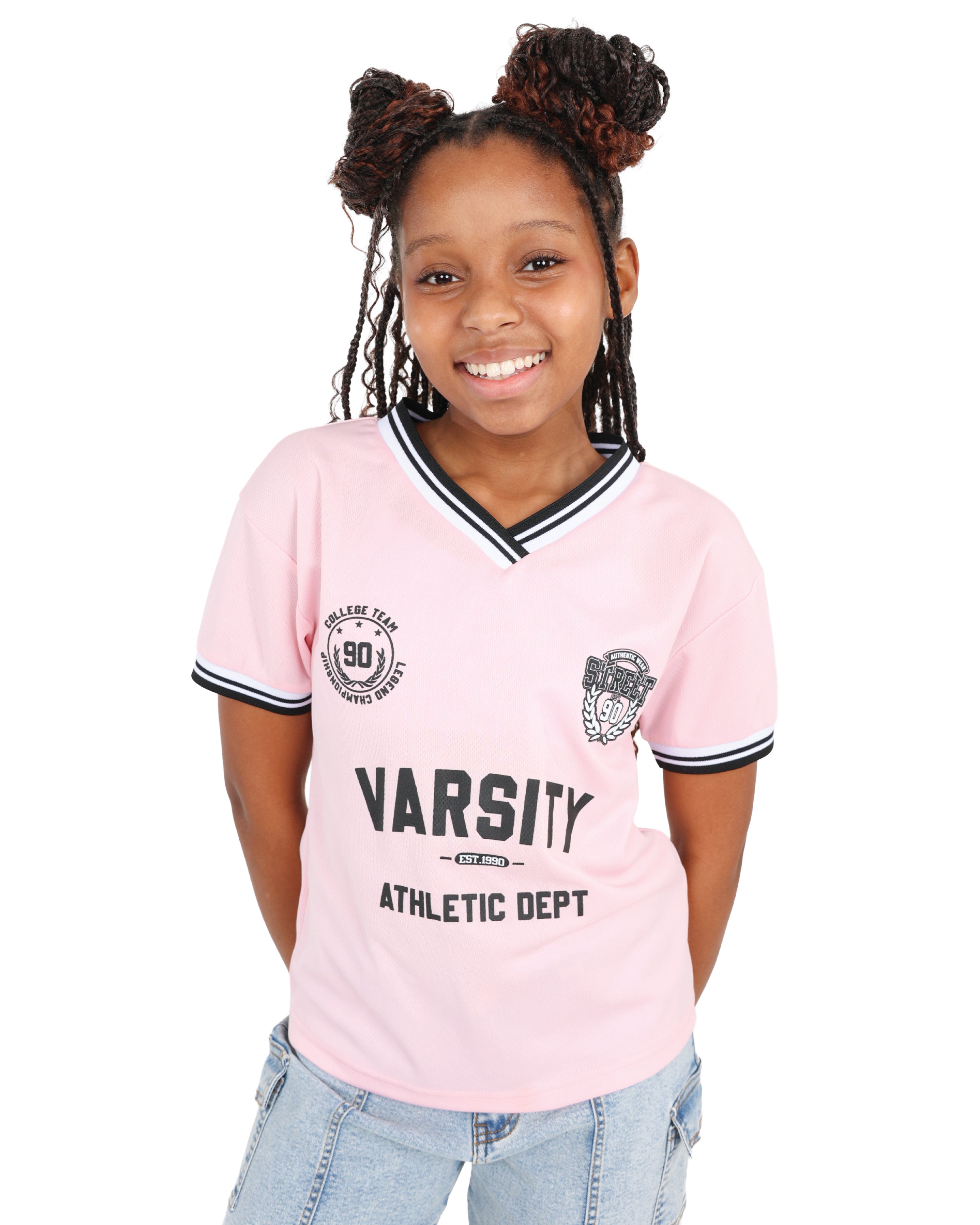 Pink Varsity Football Short Sleeve Top