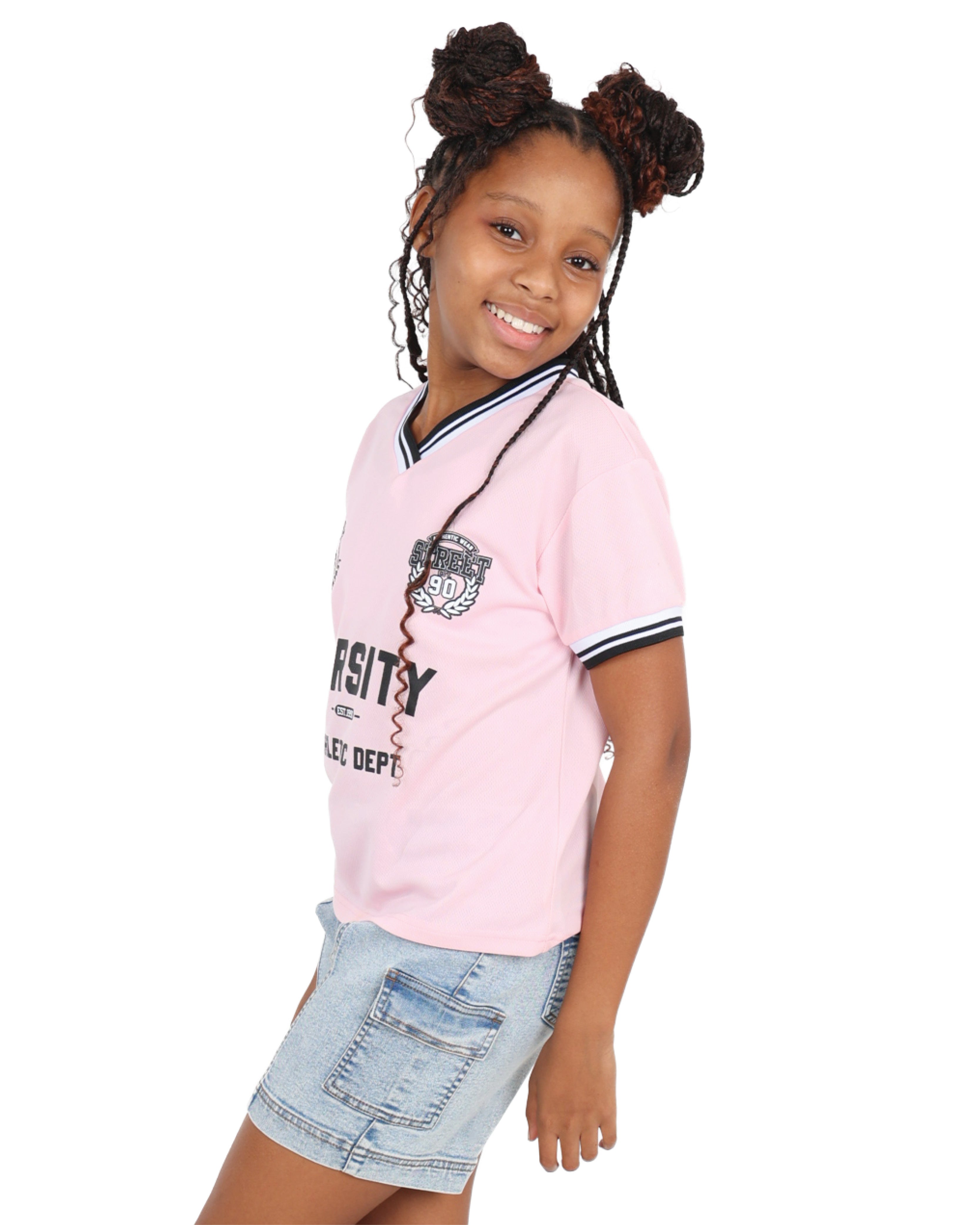 Pink Varsity Football Short Sleeve Top