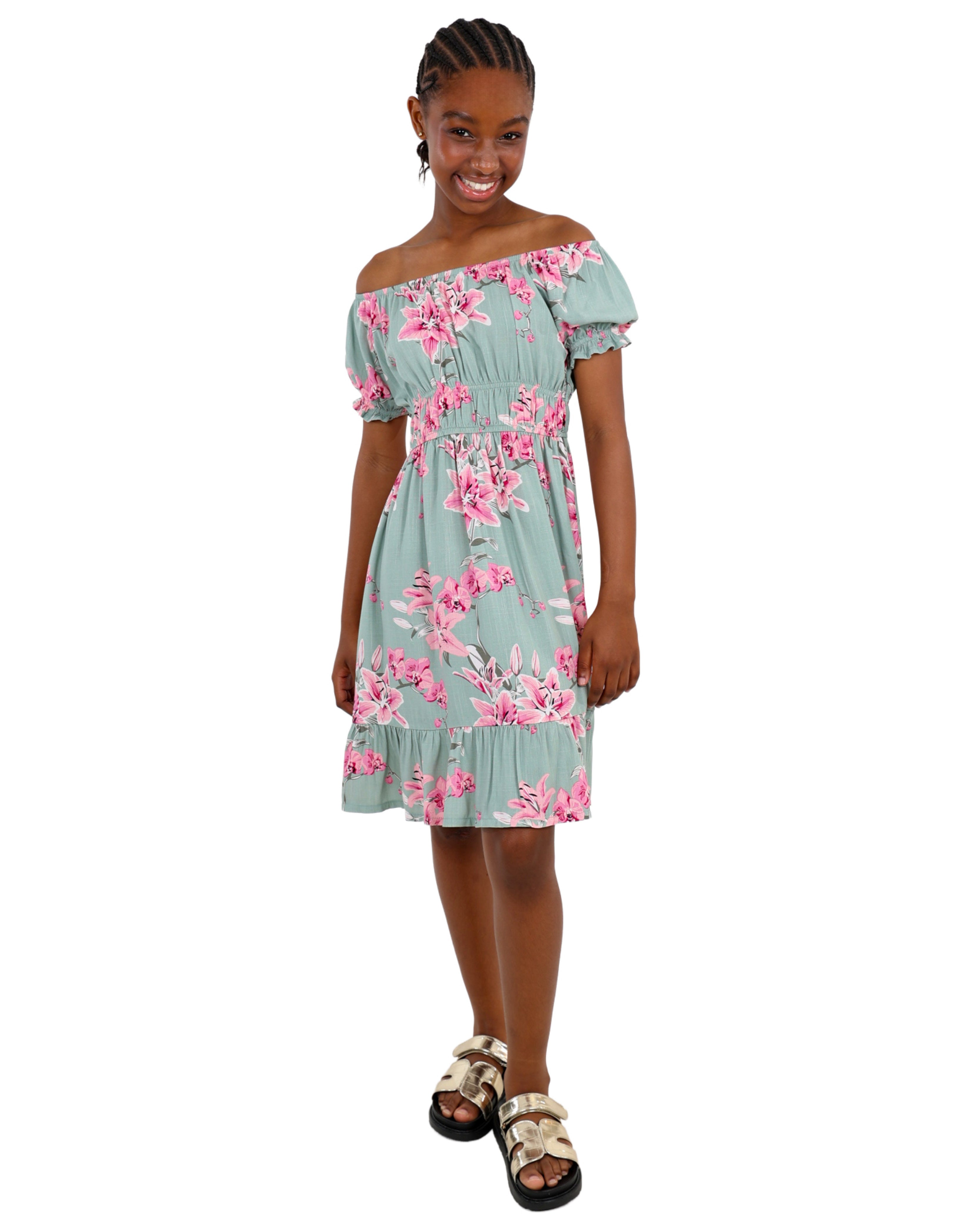 Floral Print Elasticated Short Sleeve Dress