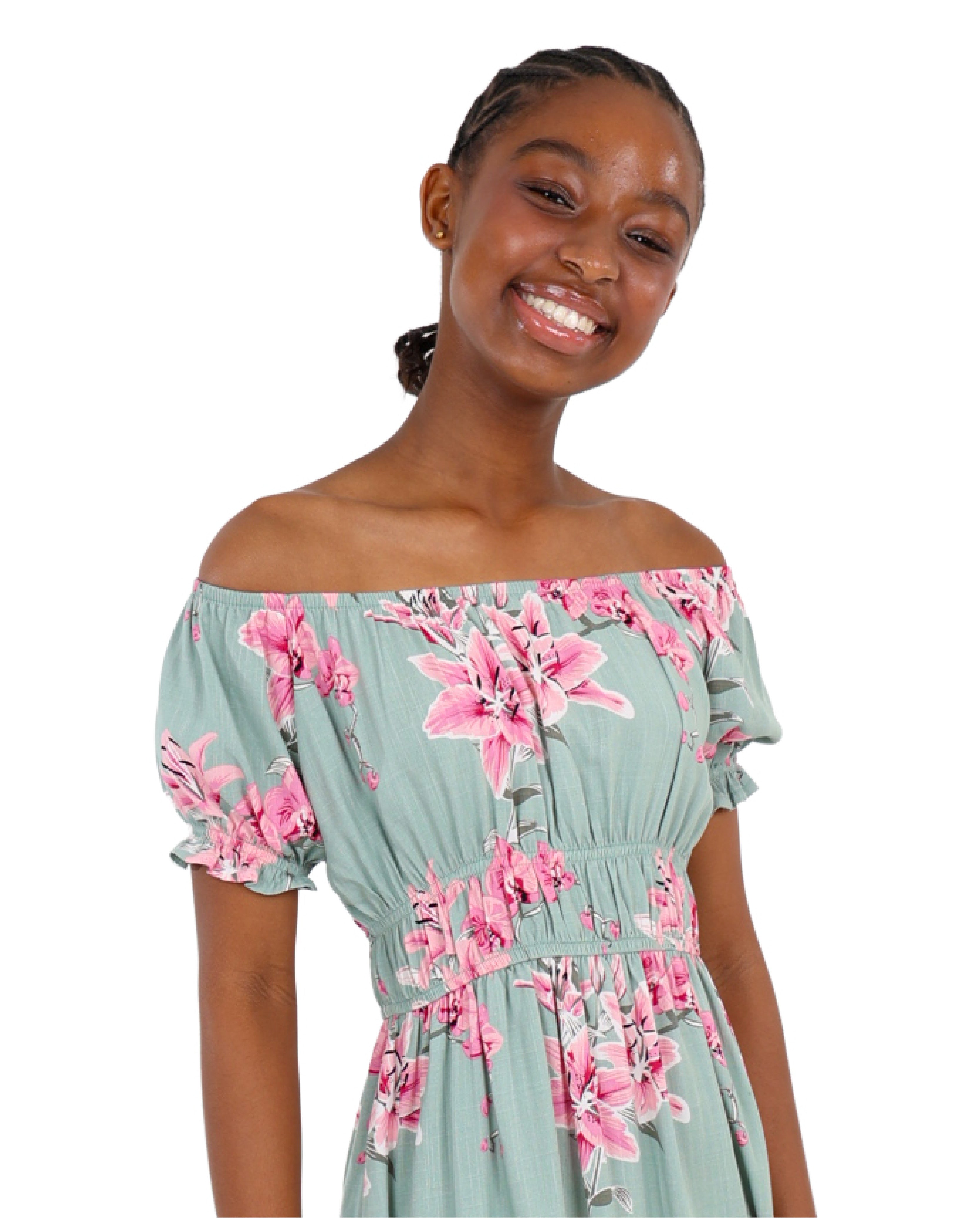 Floral Print Elasticated Short Sleeve Dress