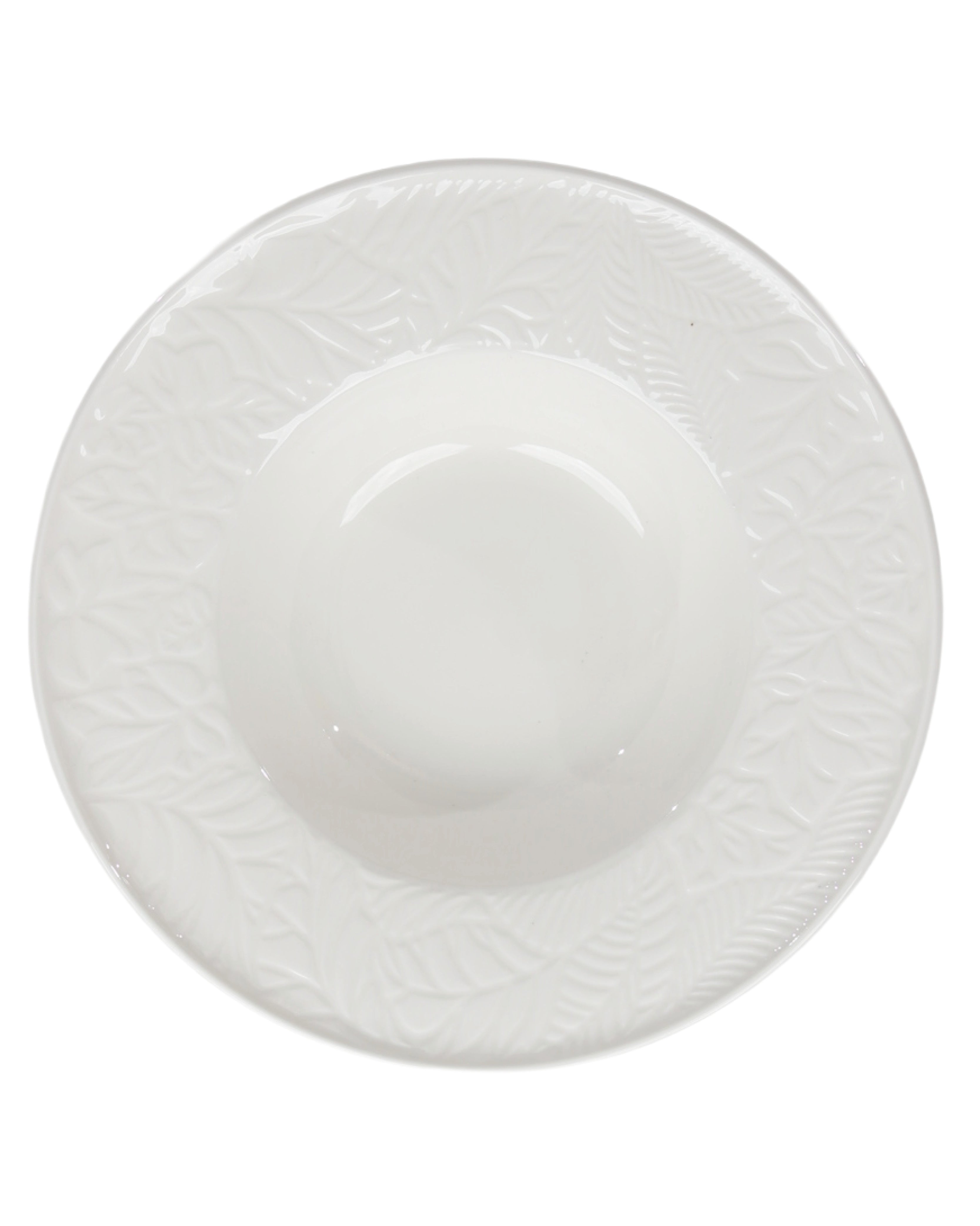 BOWL 23CM EMB LEAF BORDER WHITE