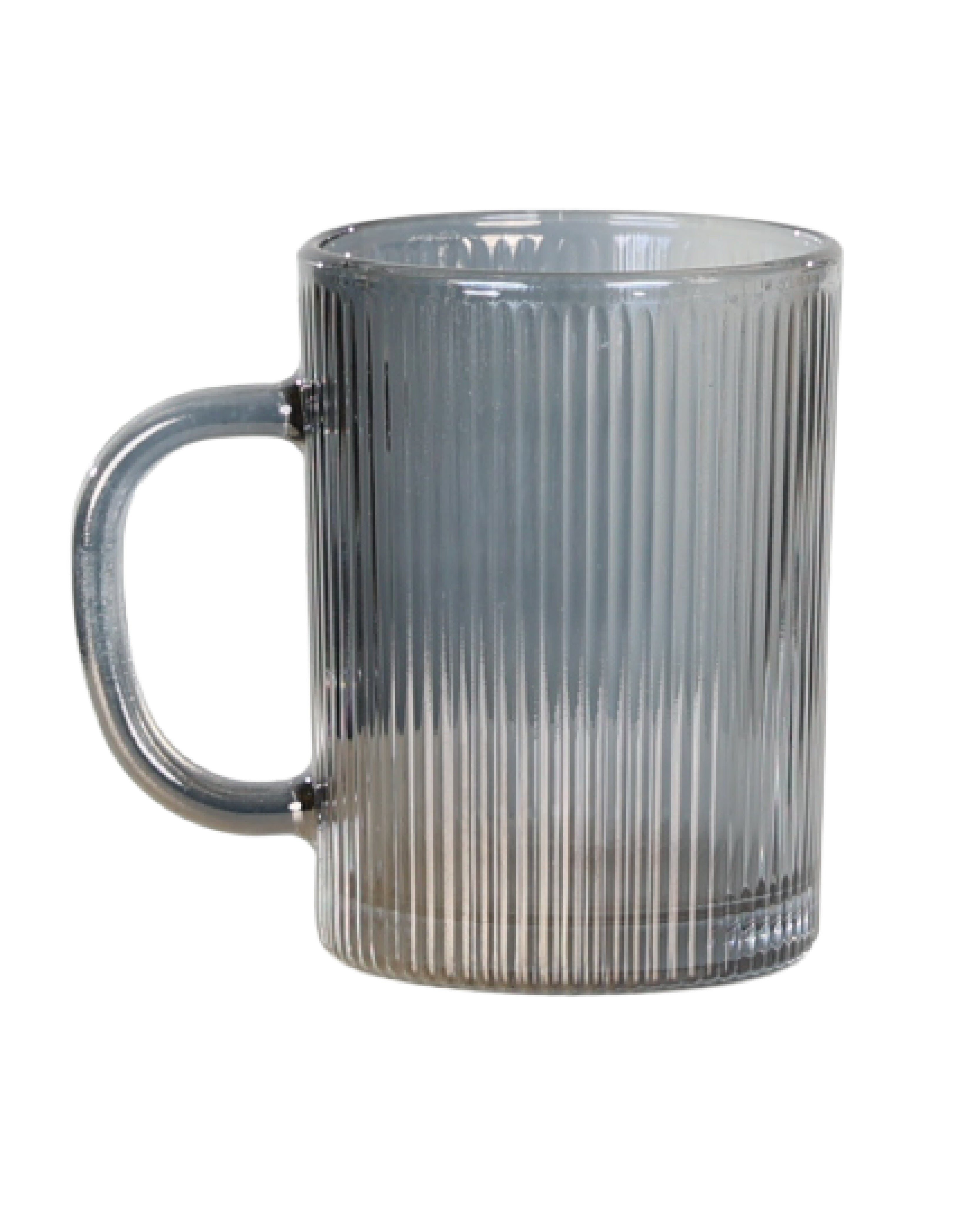 Grey Glass Ribbed Coffee Mug