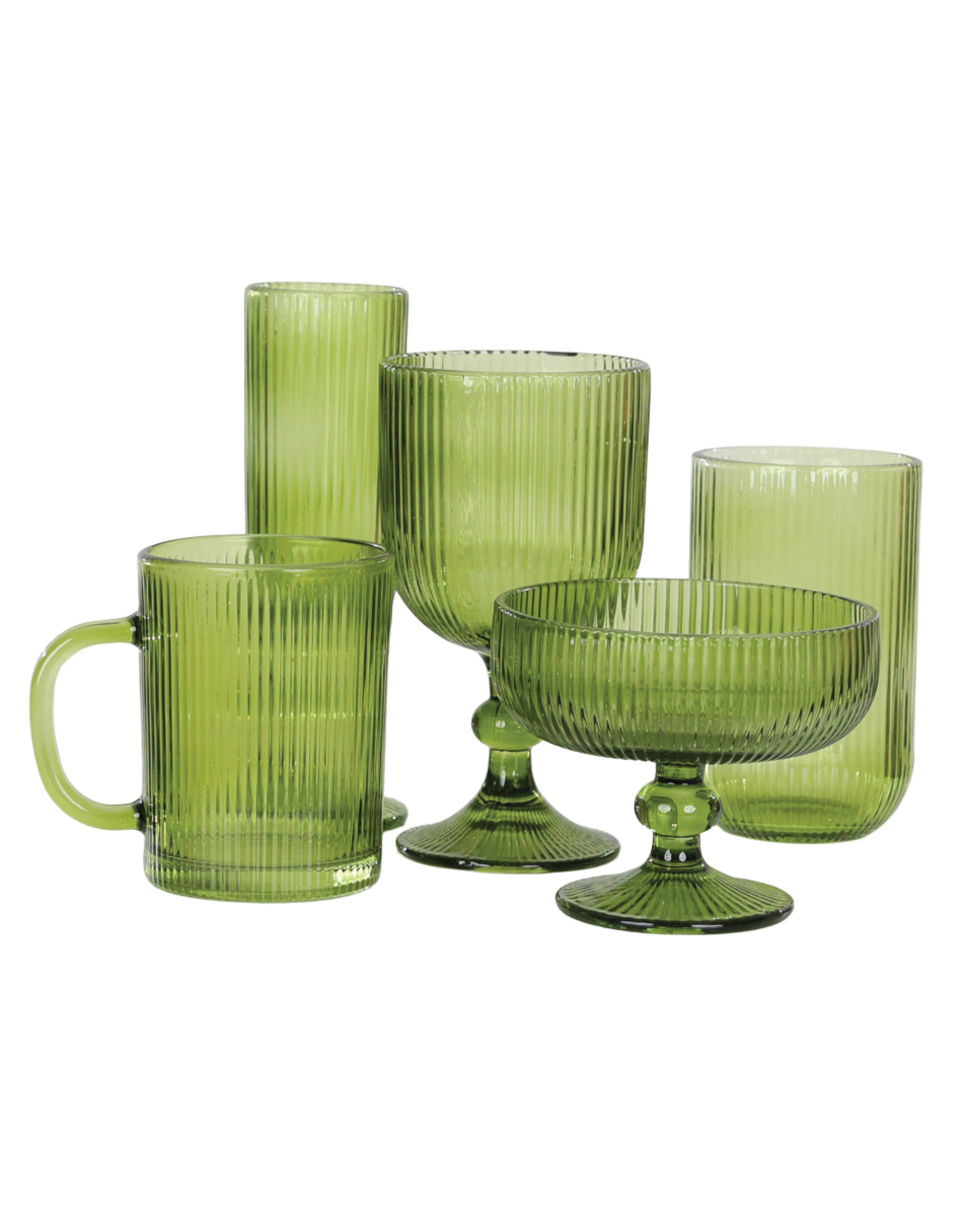 Green Glass Ribbed Coffee Mug