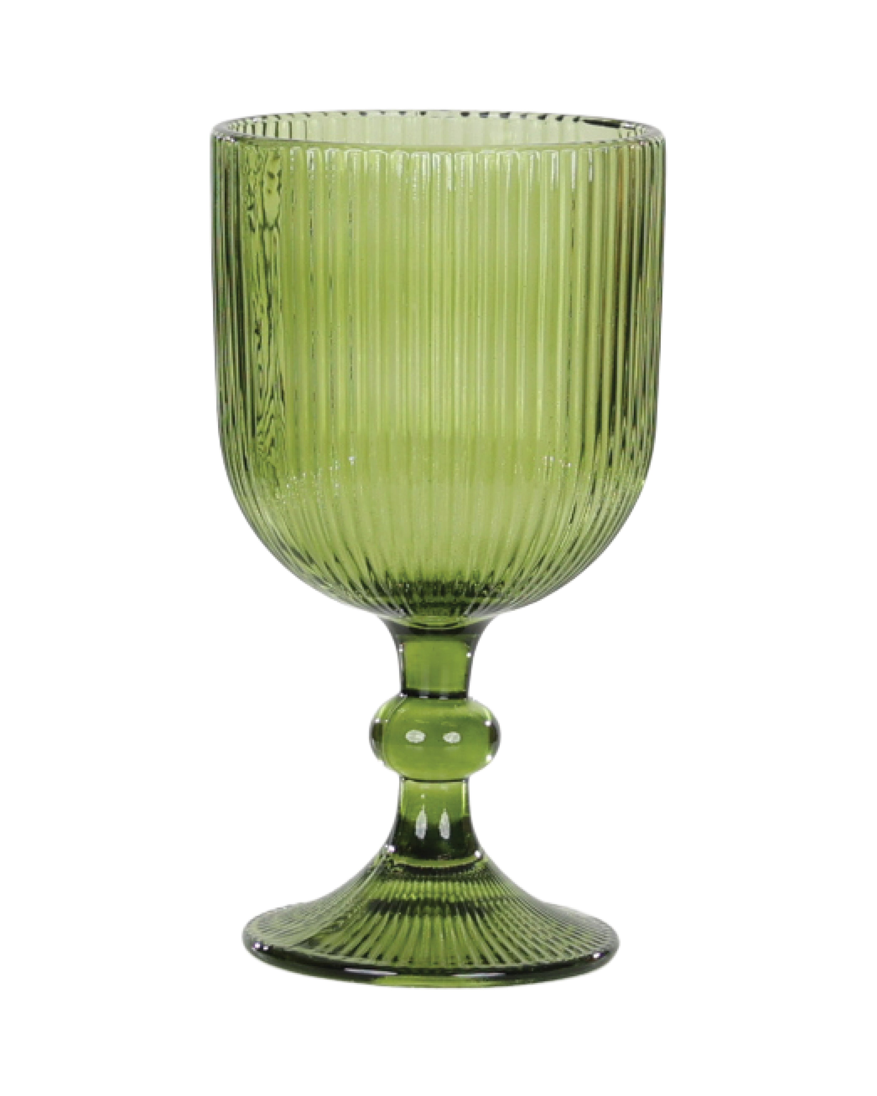 Green Glass Ribbed Wine Glass