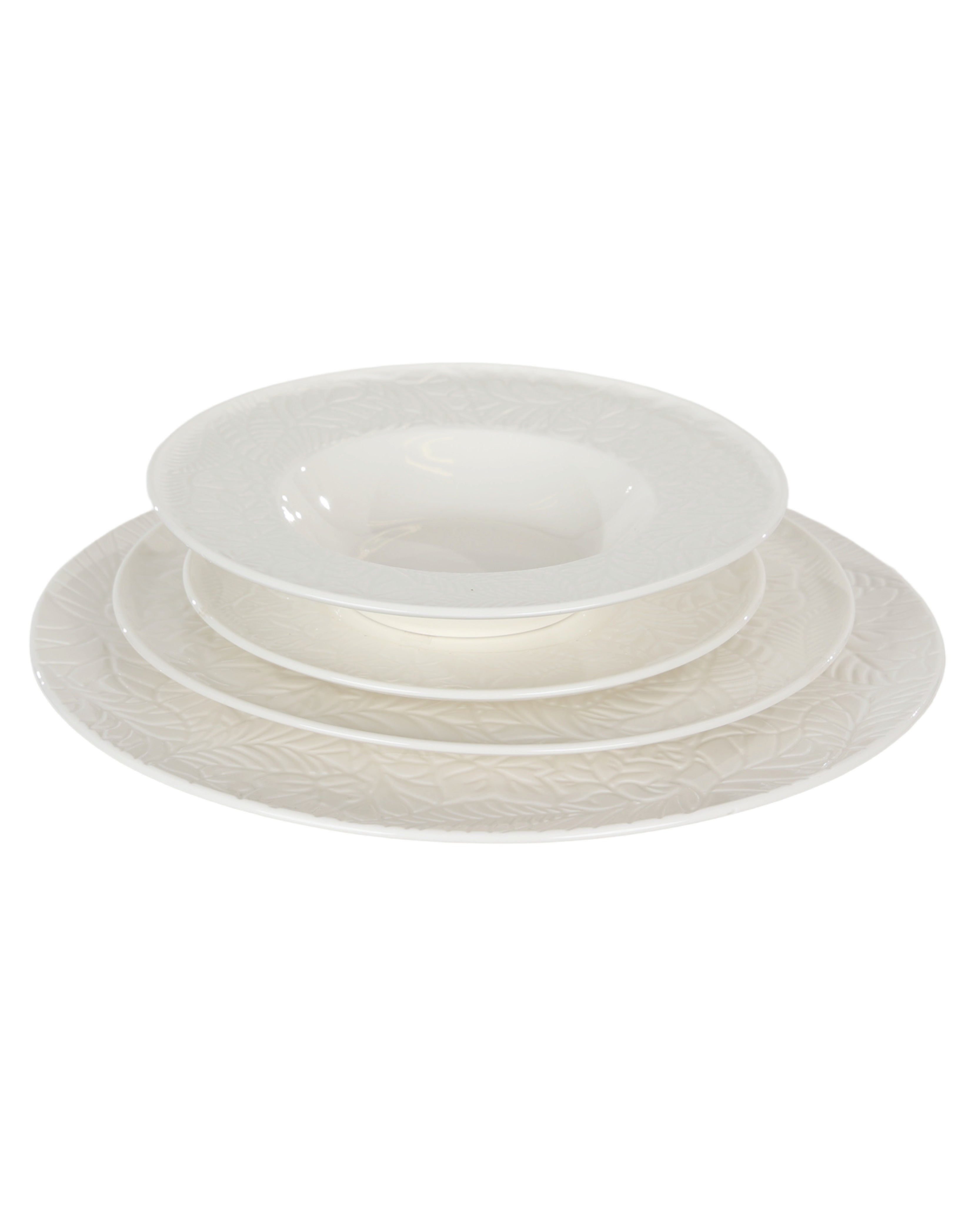 BOWL 23CM EMB LEAF BORDER WHITE