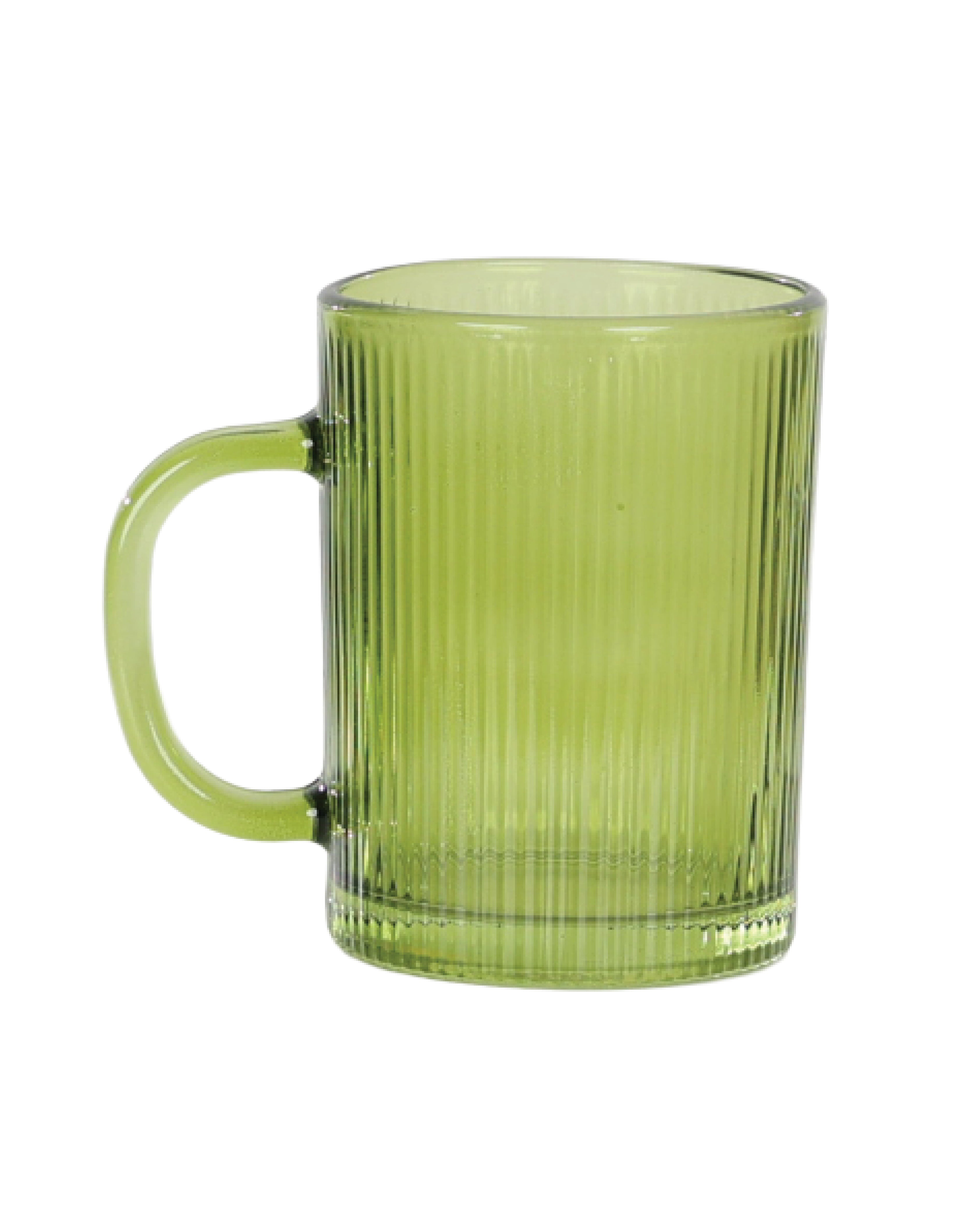 Green Glass Ribbed Coffee Mug