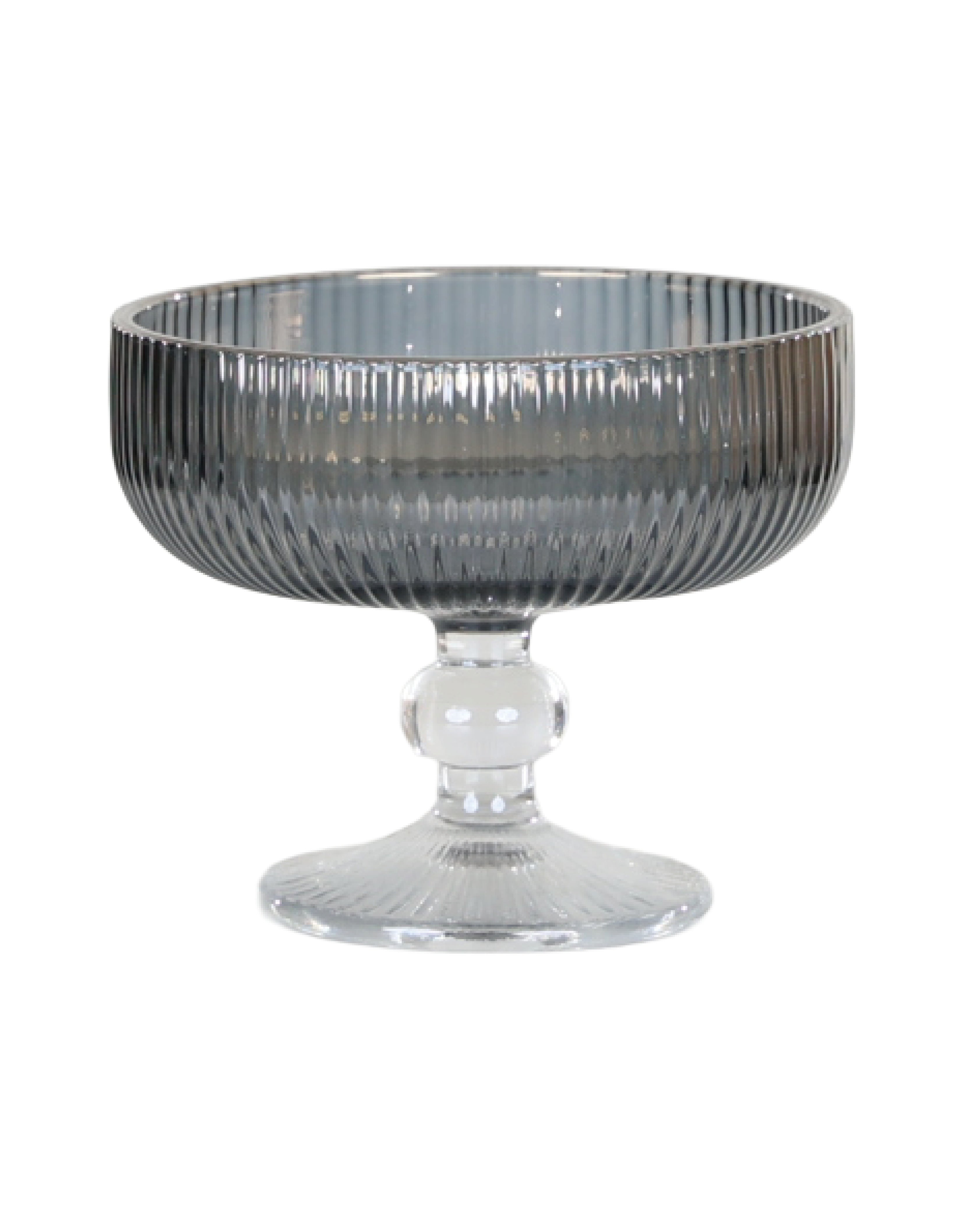 Grey Glass Ribbed Footed Dessert Bowl