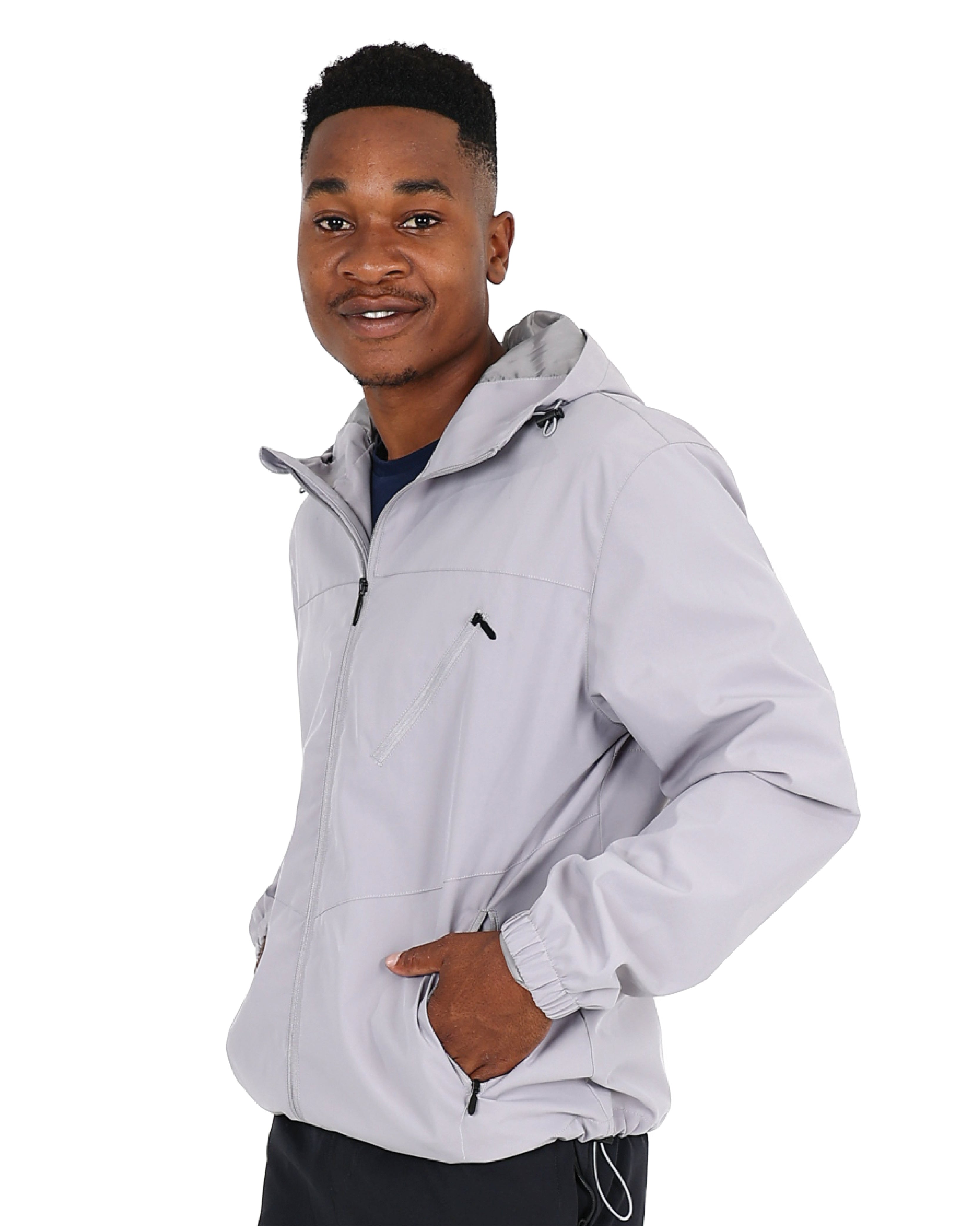 Long Sleeve Light Grey Hooded Rain Jacket