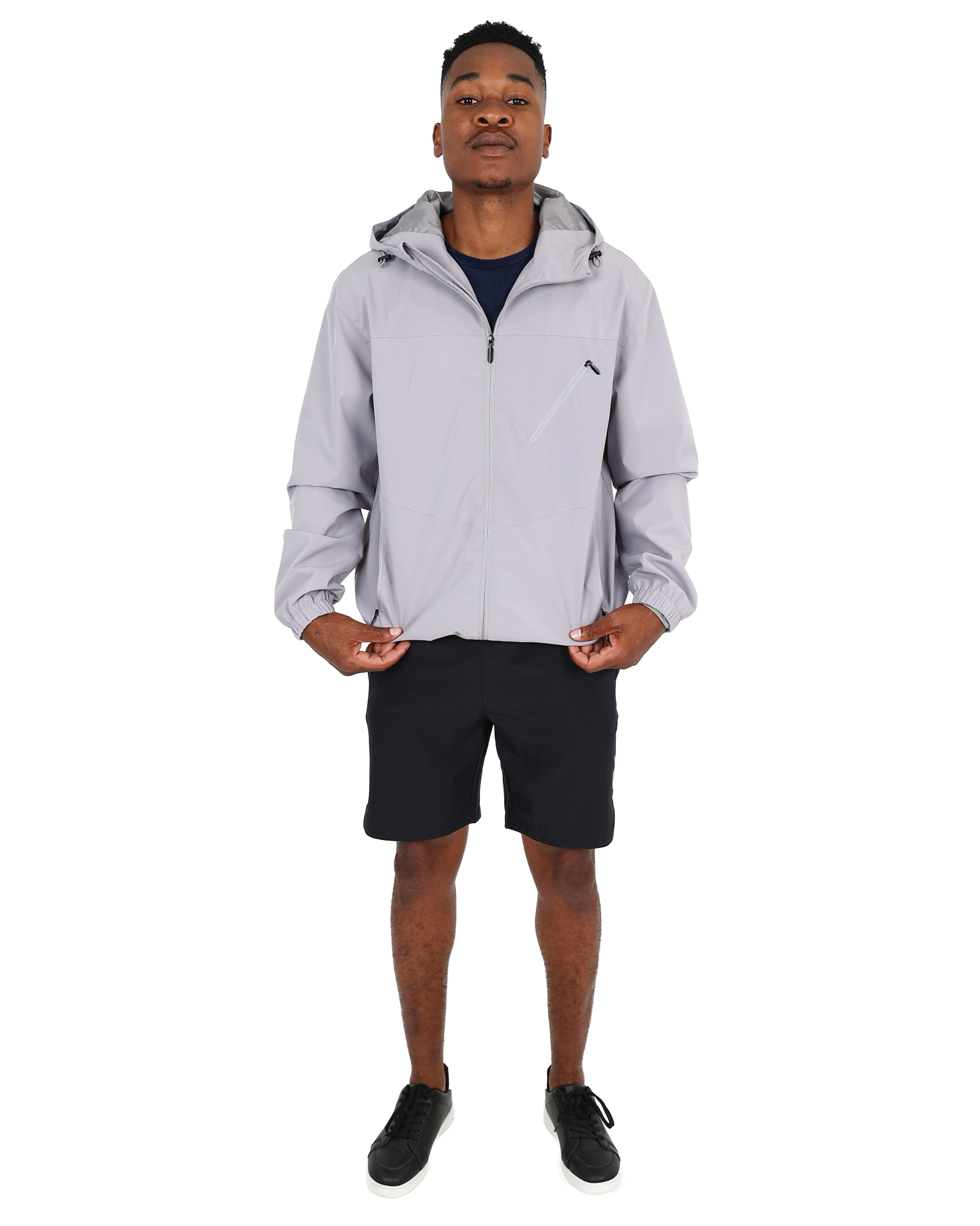 Long Sleeve Light Grey Hooded Rain Jacket