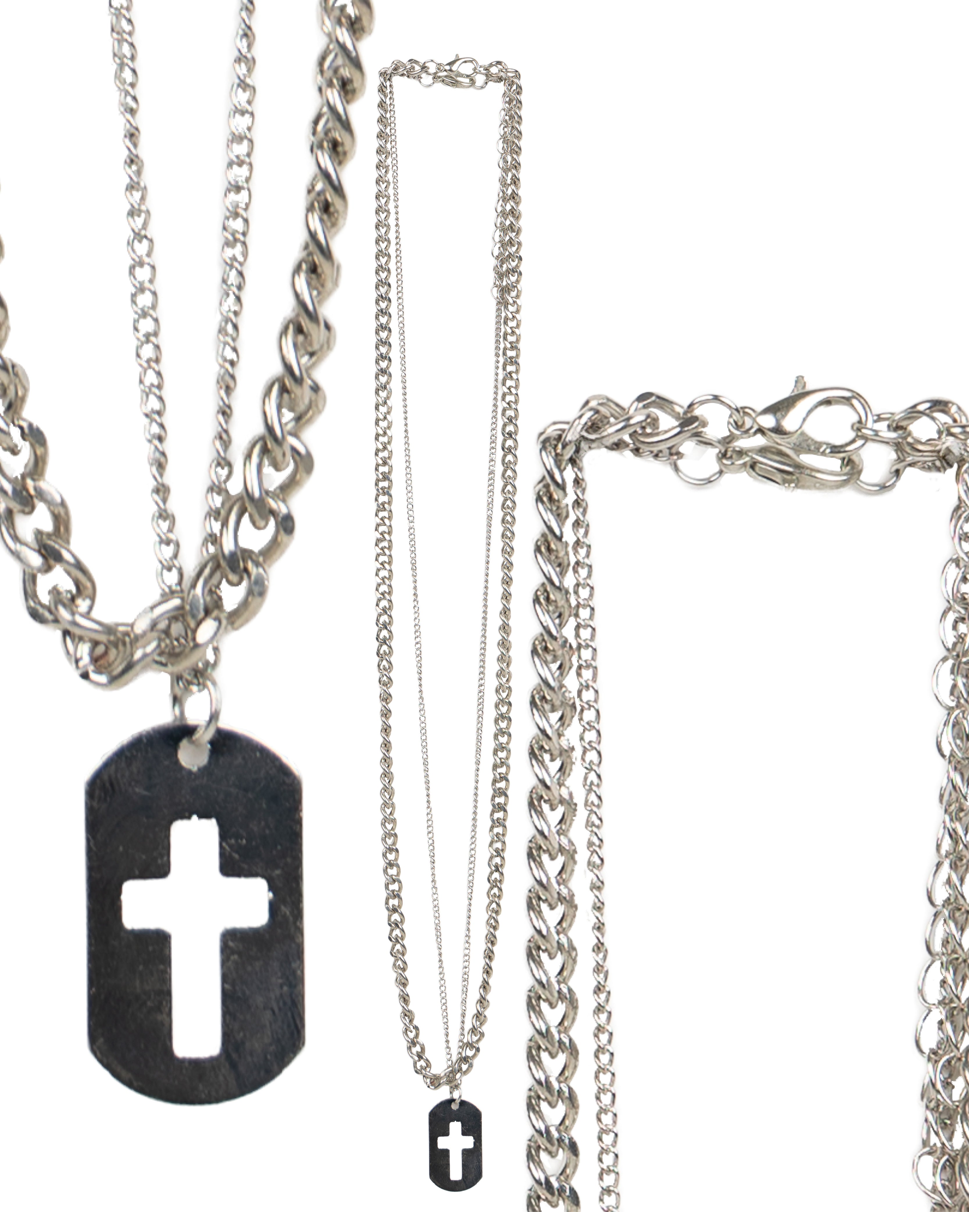 Men's Silver Double Tag Necklace Set