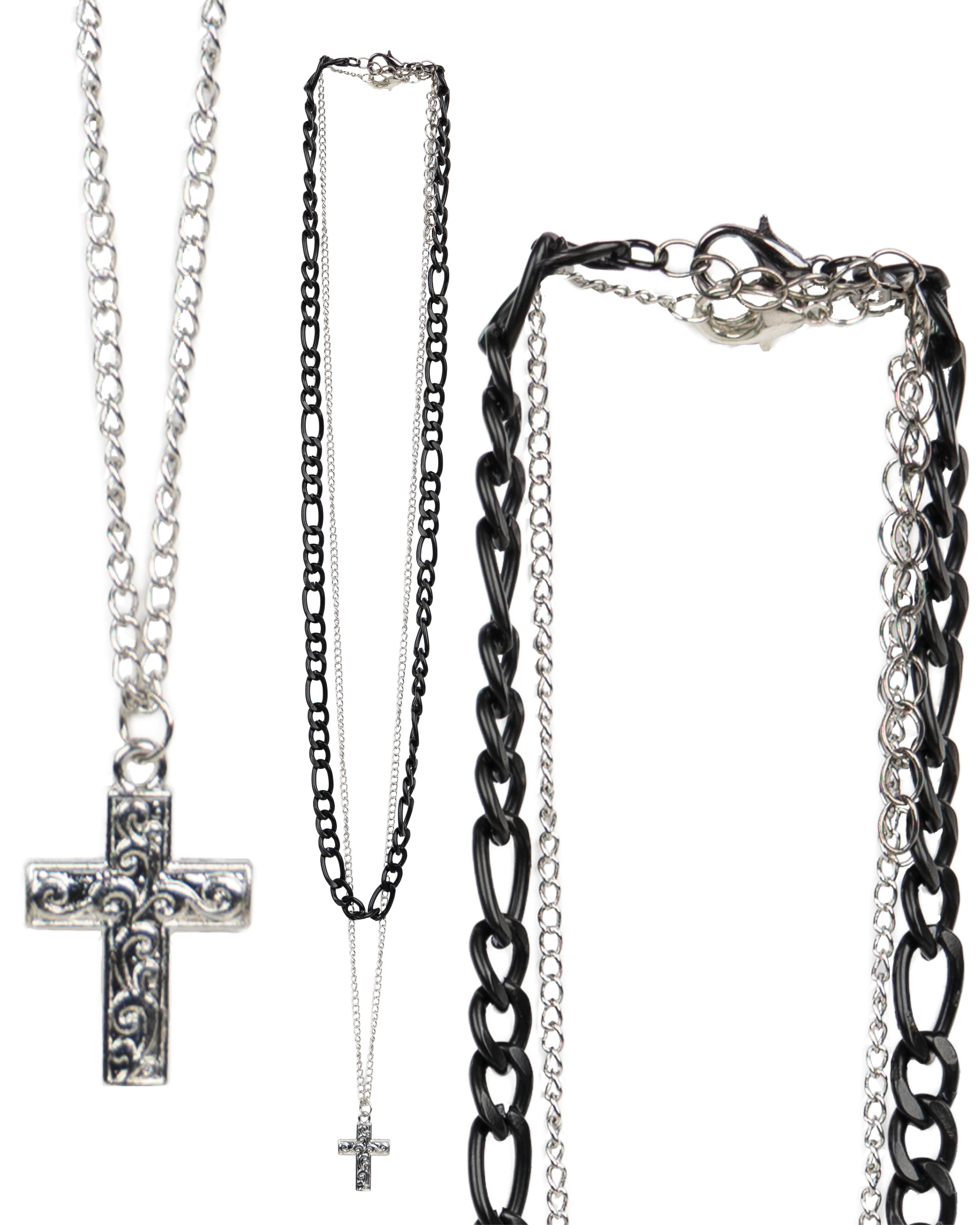 Men's Two Piece Cross Chain-link Necklace Set