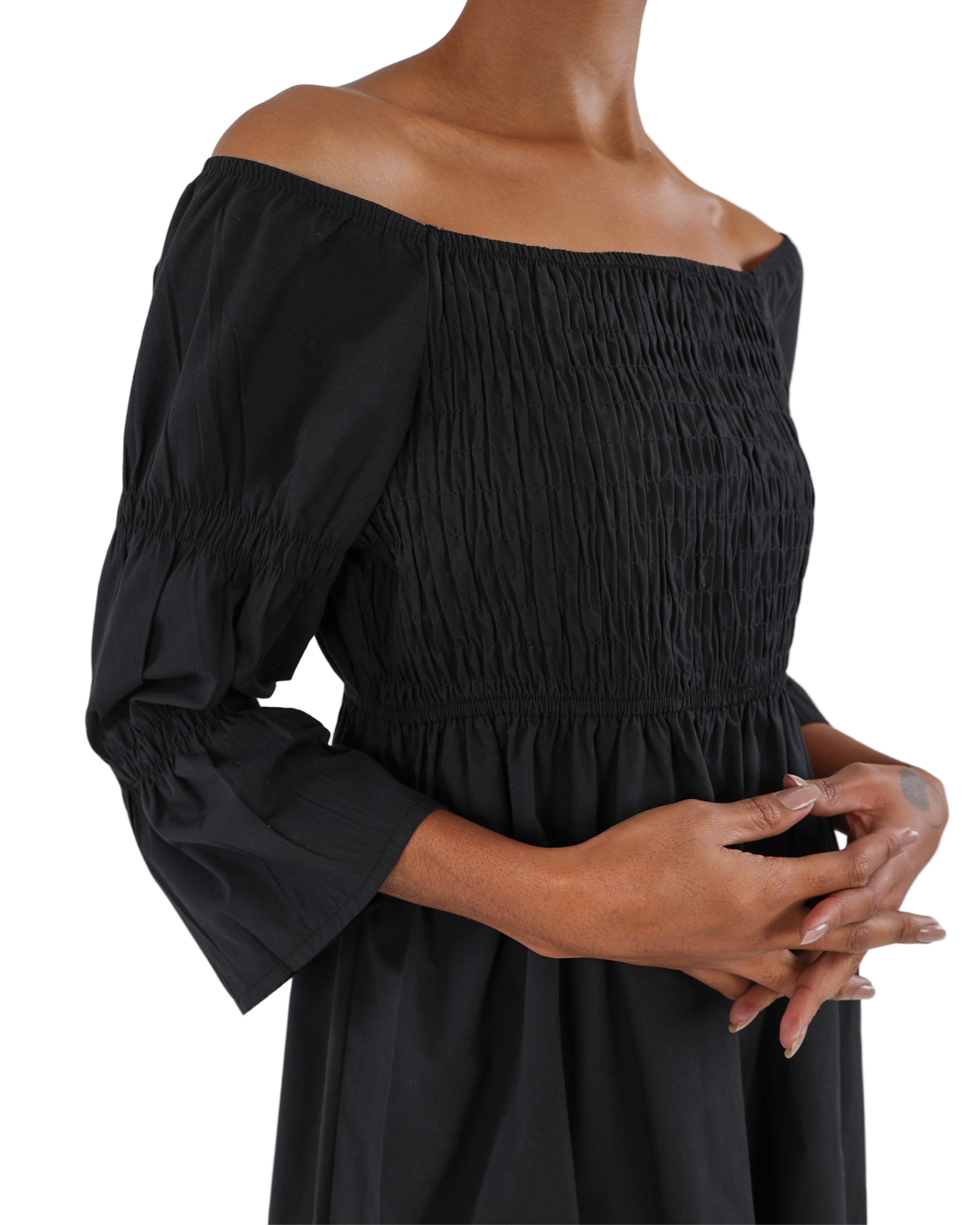 Shirred Bodice Off-The-Shoulder Mini Dress