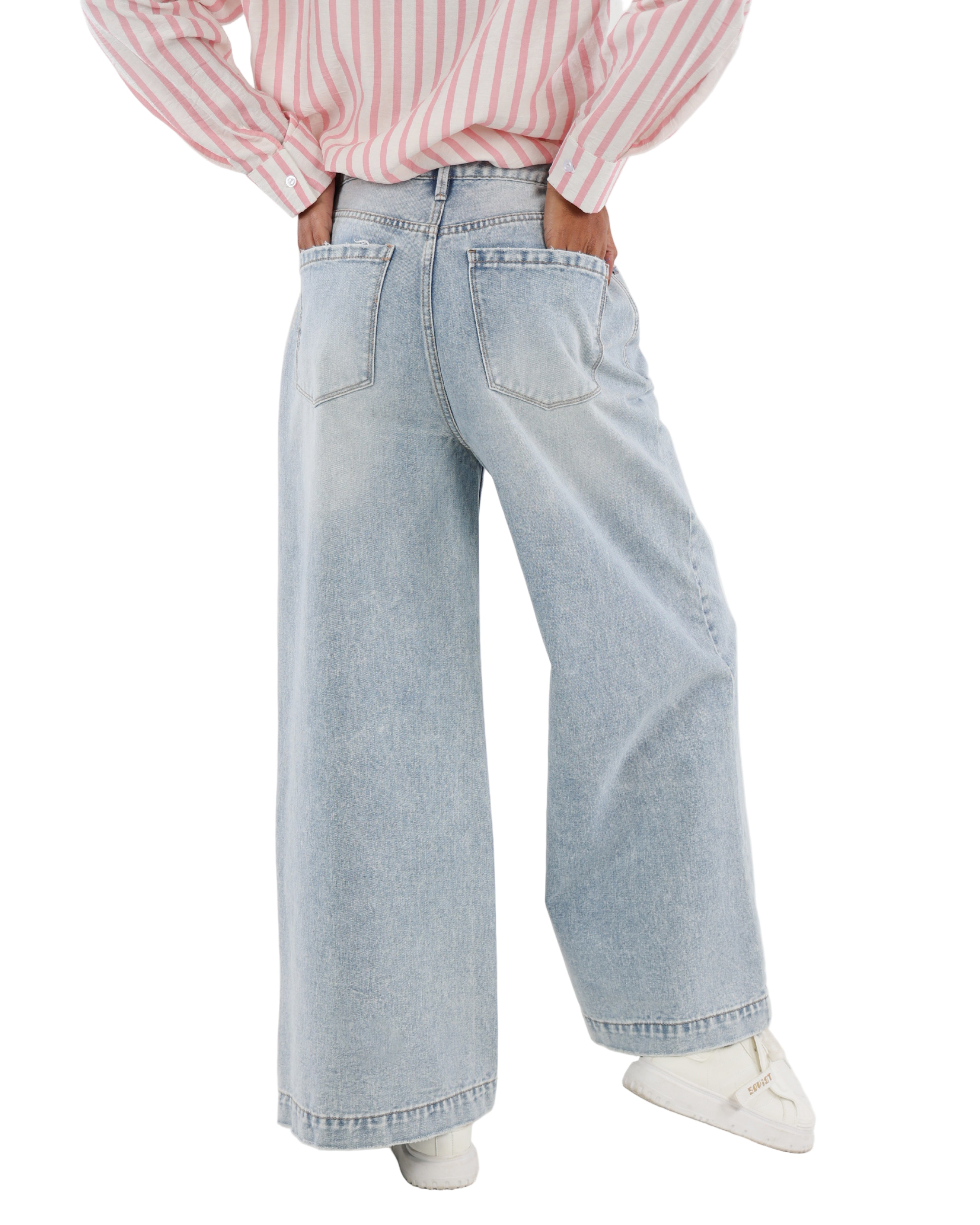 Wide Leg Distressed Denim Jeans